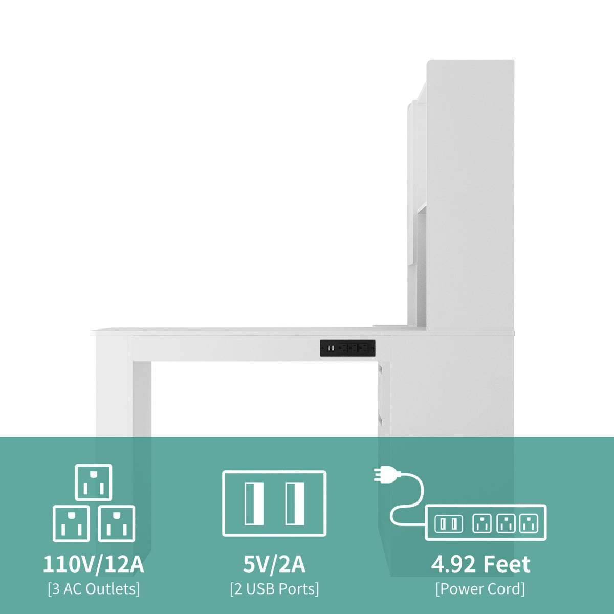 L Shaped Desk with Charger and Drawers