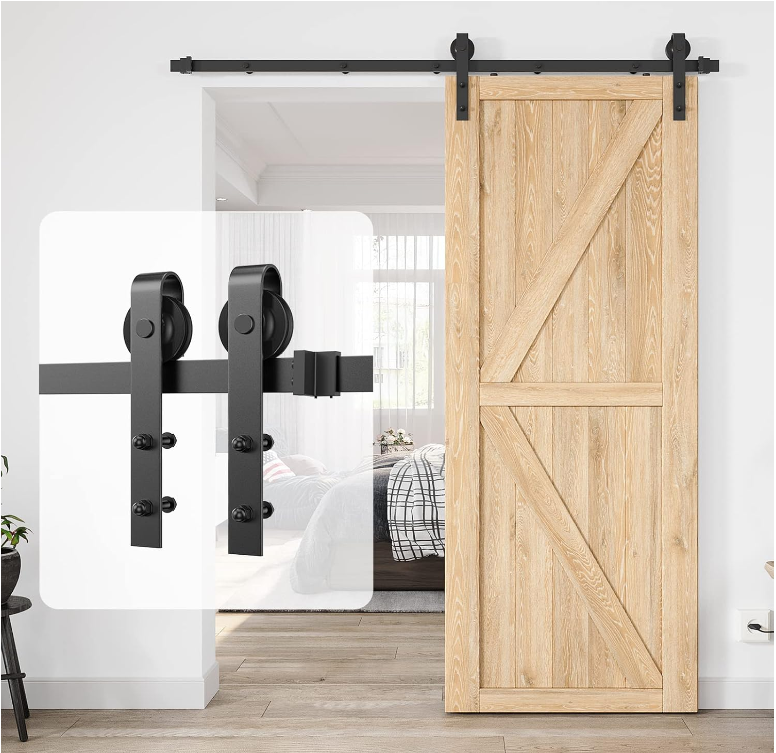 8 FT Double Sliding Barn Door Track and Handle Hardware Kit