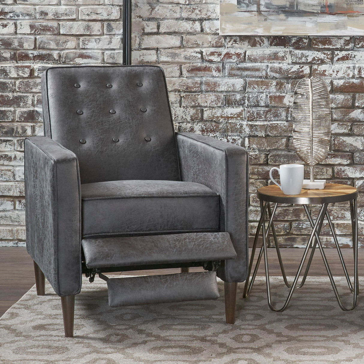 Macedonia - Mid Century Modern Button Tufted Fabric Recliner - Slate - Best Buy Furniture