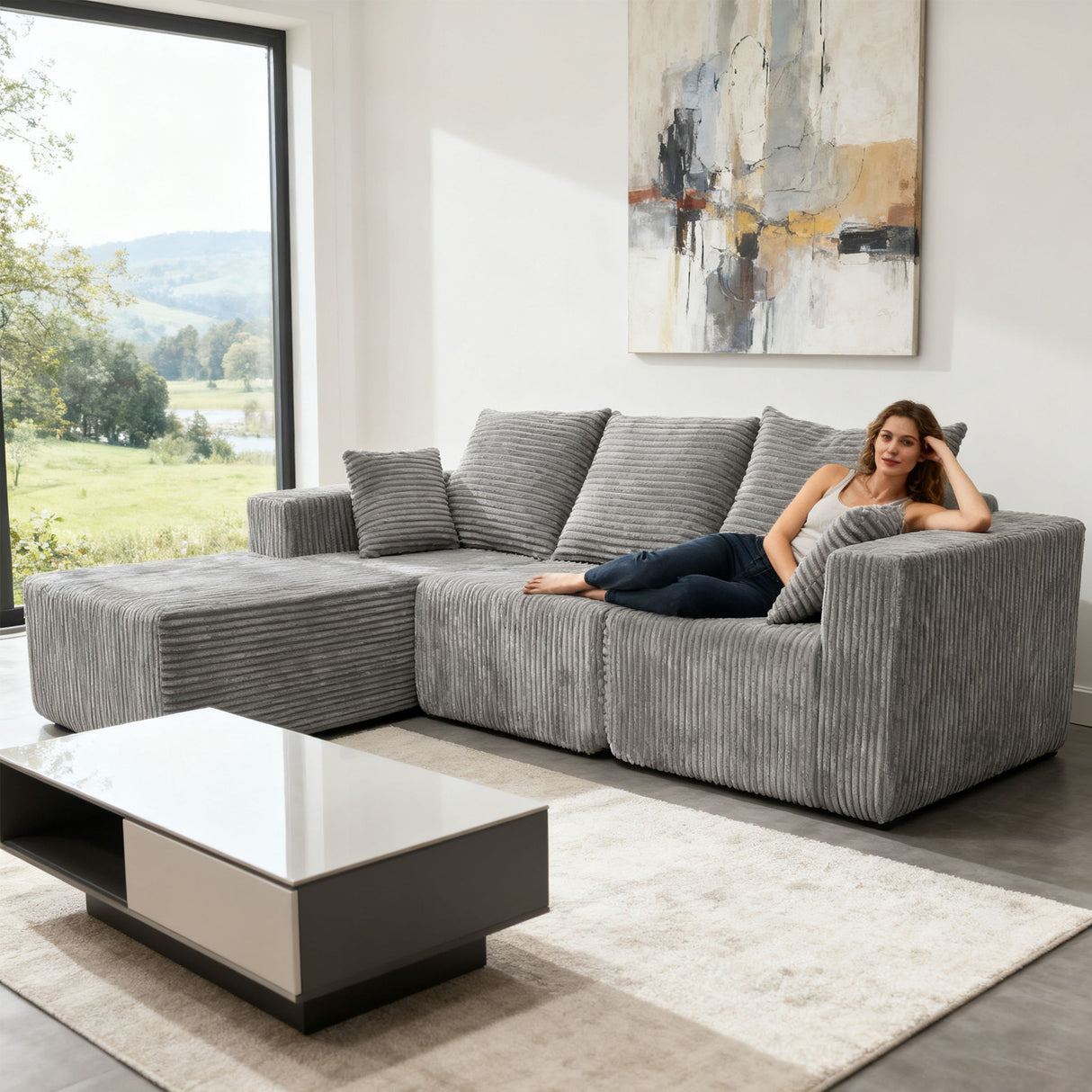 Corner Combination Sofa Sectional Couch With Soft Fabric