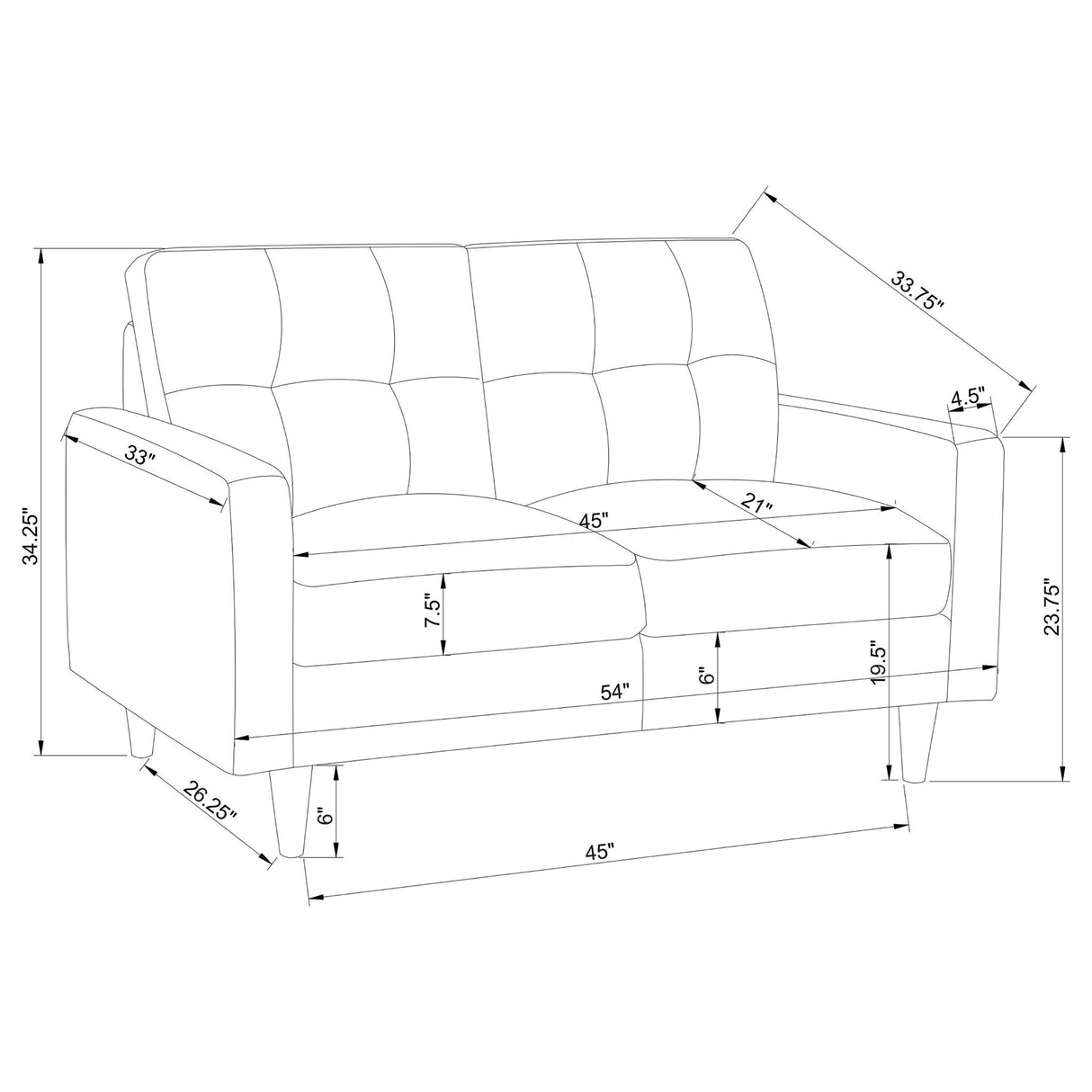 Gavito - Retro Tufted Loveseat With Track Arm - Gray