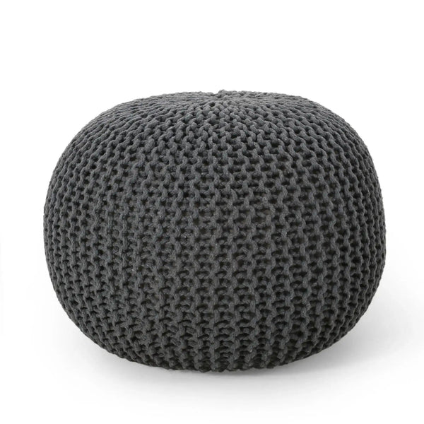Bordeaux Knitted Cotton Round Pouf - Versatile Ottoman and Floor Cushion