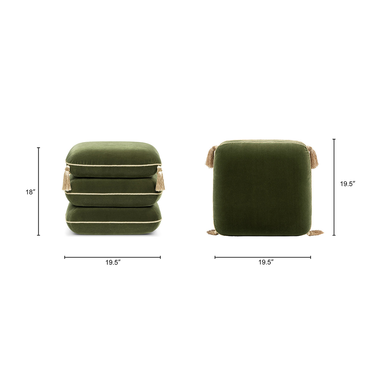 Monarch 19.5" Tassled Ottoman, Olive