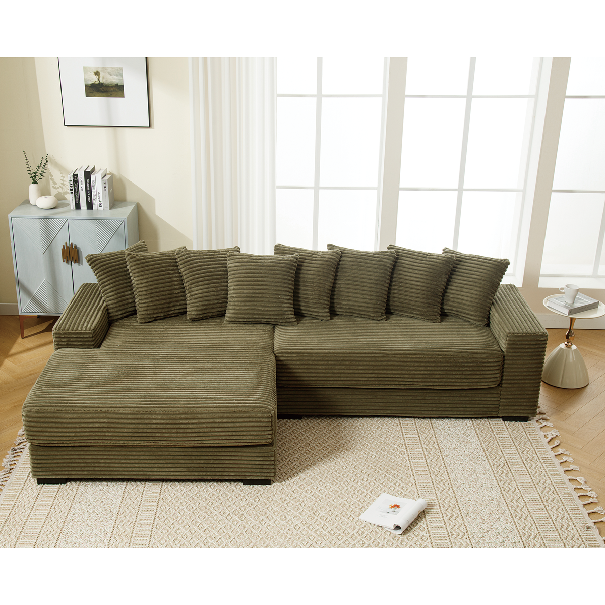 Oversized Two-Piece Corduroy Sofa with Left Chaise Daybed
