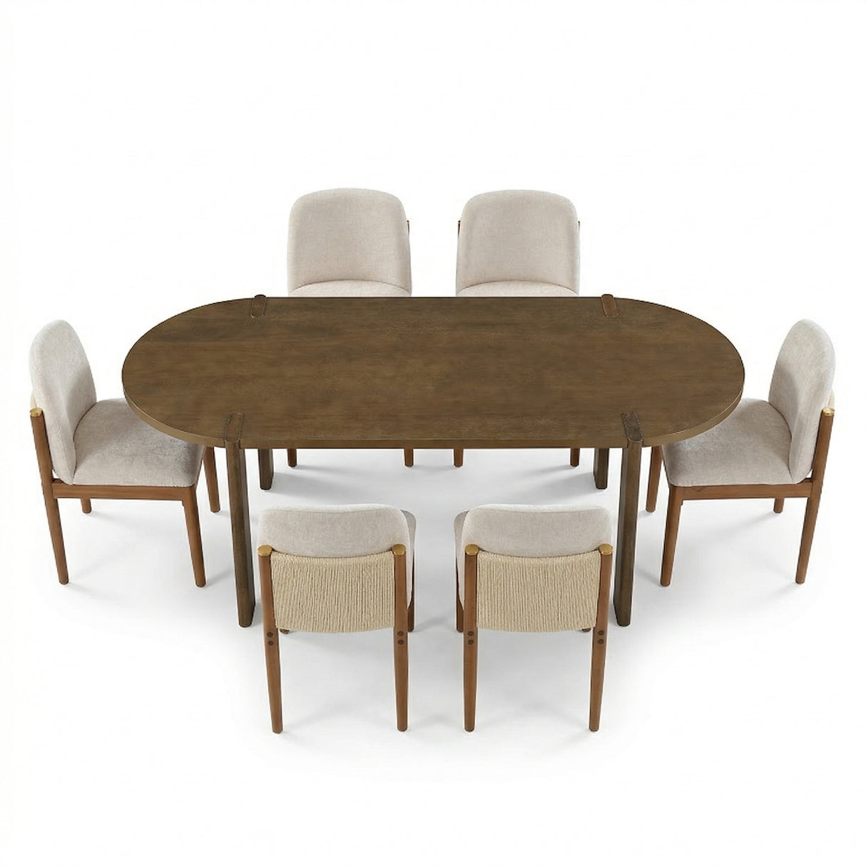 7 Pieces Modern Oval Dining Set, Rustic Farmhouse Solid Wood Kitchen Table Set for 6