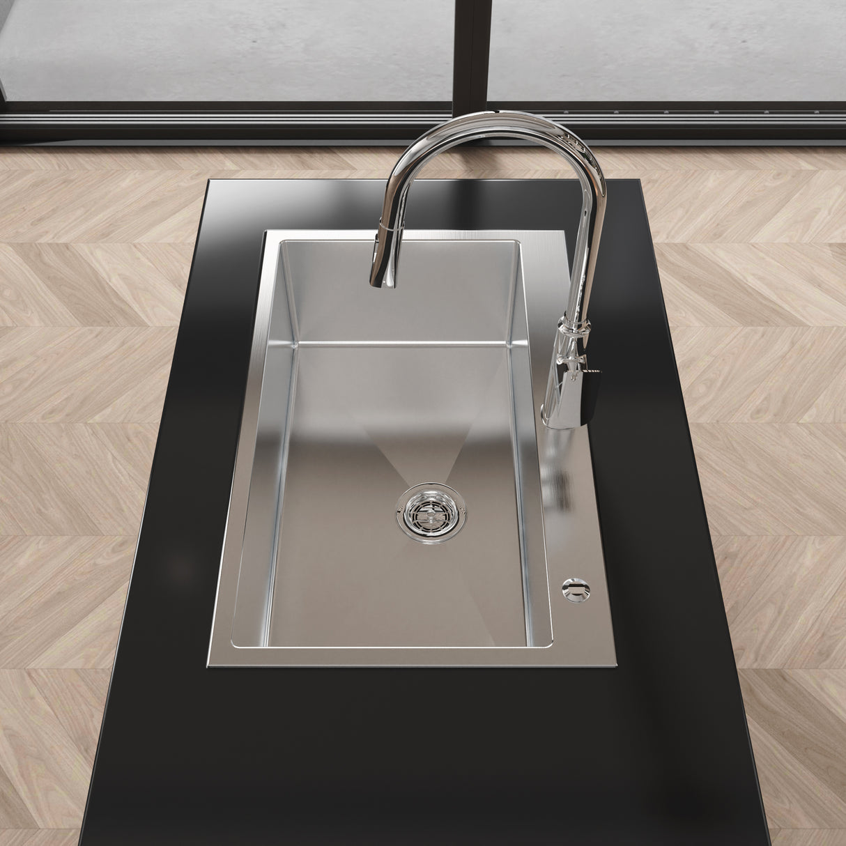 Stainless Steel Kitchen Sink, 30″x19″ Single Bowl, Overmount, Brushed Nickel