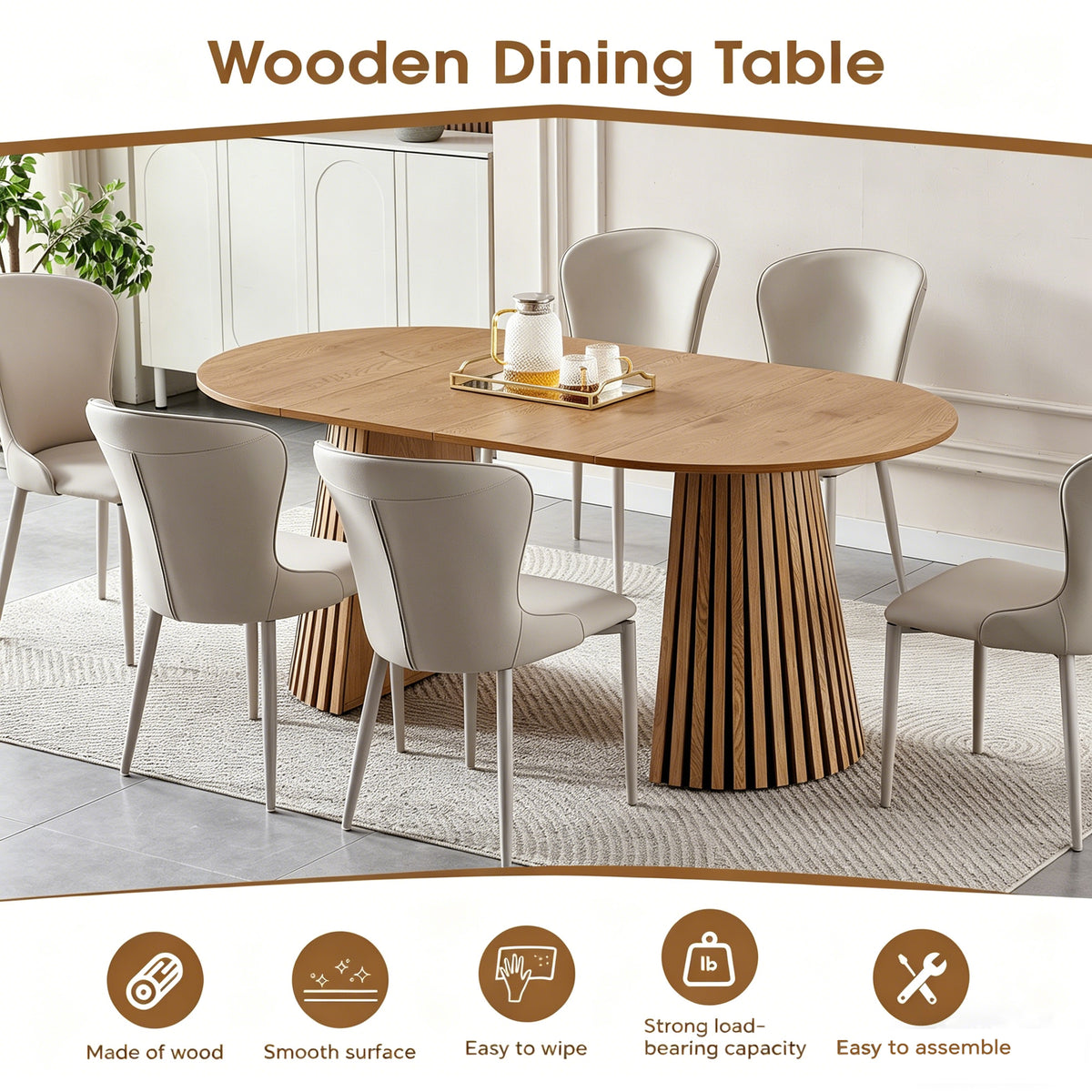 Wooden Flexible and Extendable Dining Table