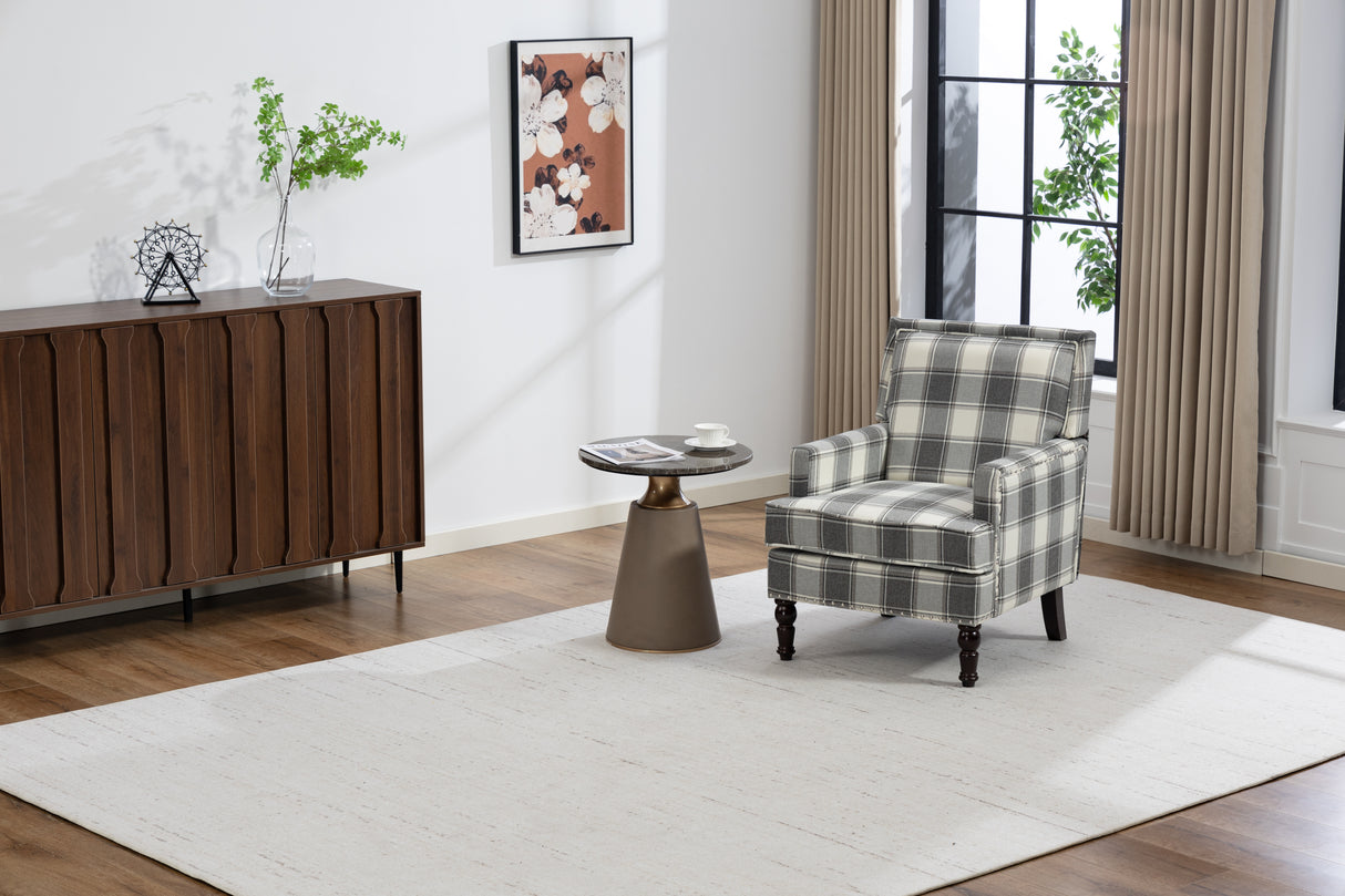 Upholstered Accent Chair, Vintage Armchair with Solid Wood Legs