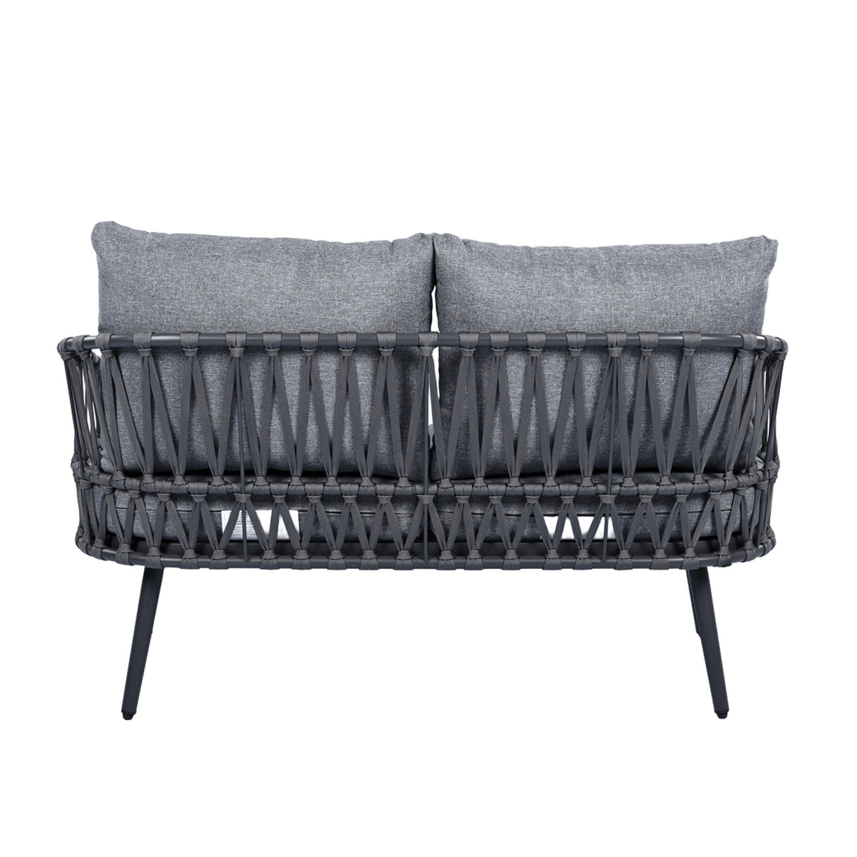 4 Piece Outdoor Patio Furniture Set, Metal Chairs With Woven Rope U Shaped Backrest