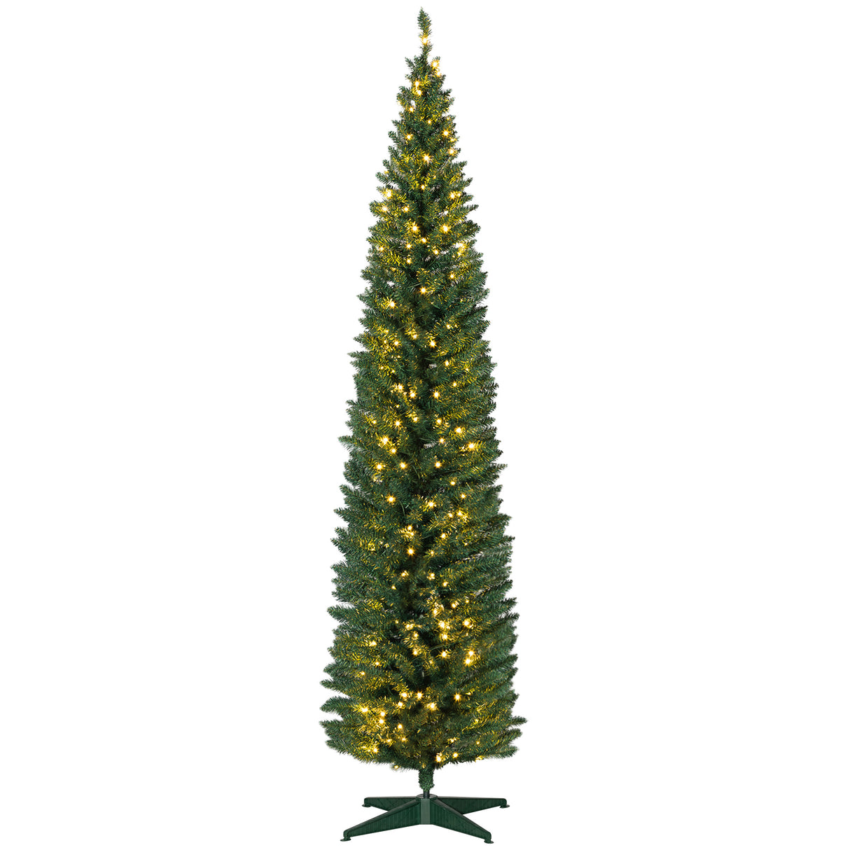 HOMCOM 8' Tall Pre-Lit Slim Noble Fir Artificial Christmas Tree