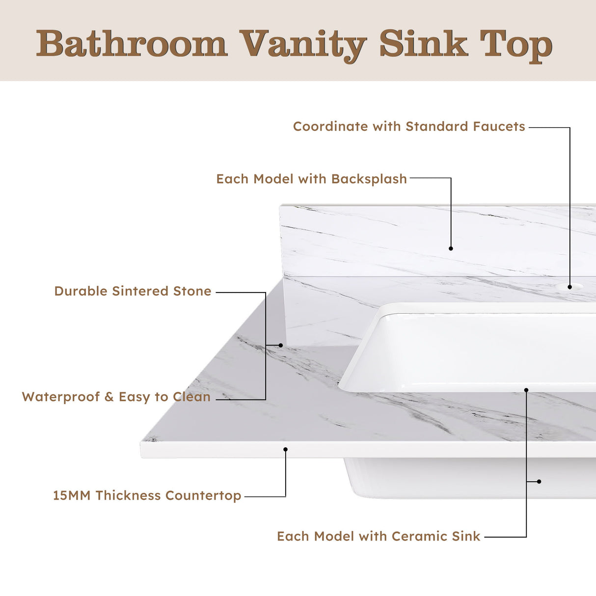 Bianco Carrara Venato Marble Vanity Top With Pre Drilled Faucet Hole And Undermount Sink