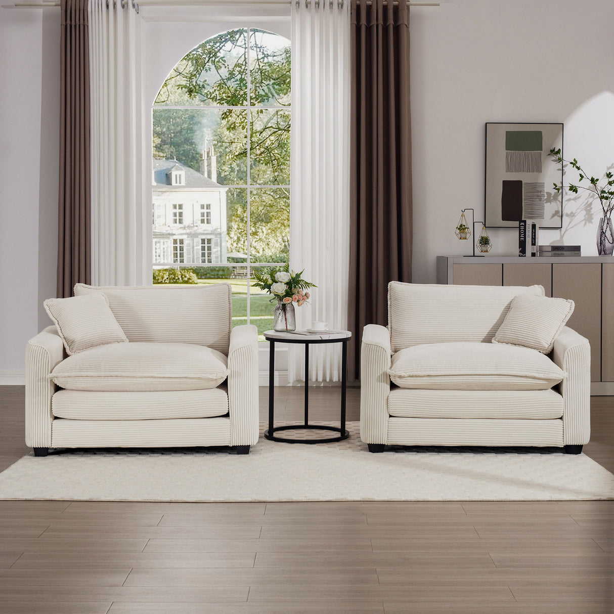 Modern Classic Fabric Single Chair Deep Seat Sofa With Pillow