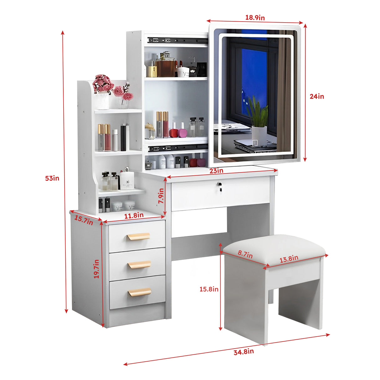 Fashion Vanity Desk with Mirror and Lights