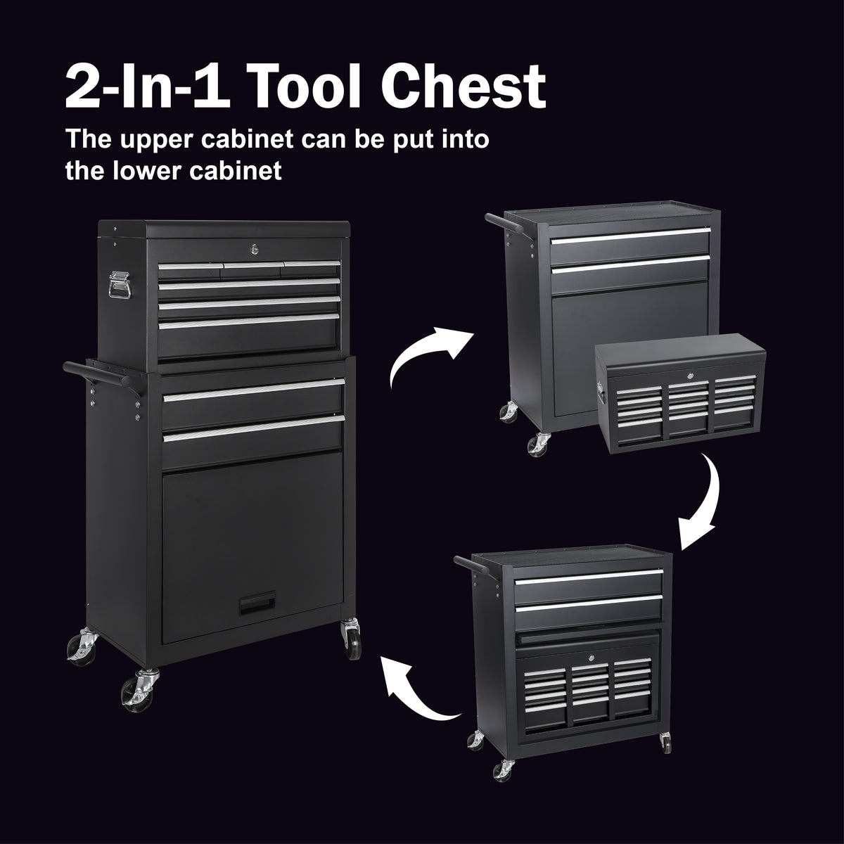 8-Drawer Rolling Tool Storage Cabinet with Detachable Top