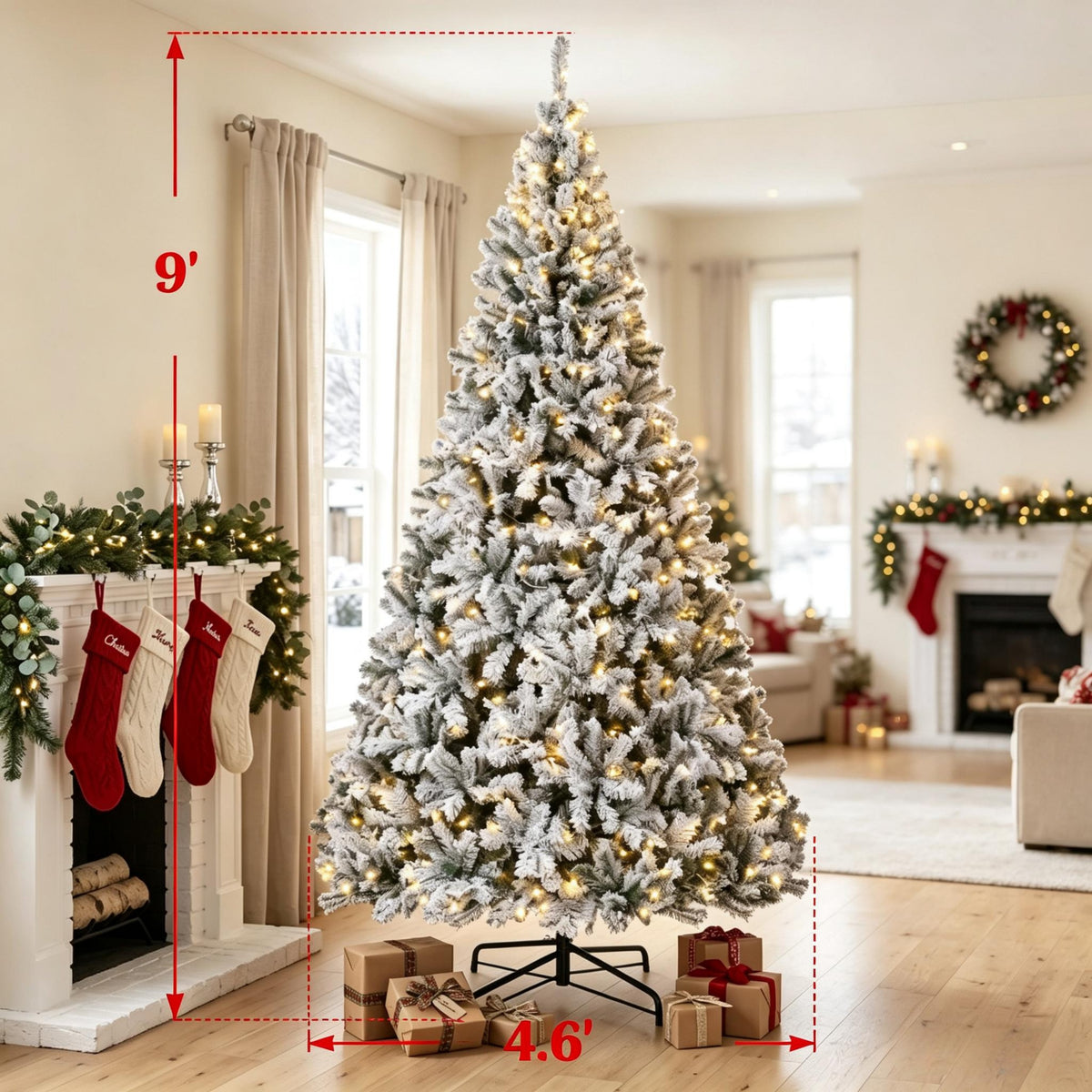9 Ft Pre-Lit Flocked Fraser Fir Artificial Christmas Tree
