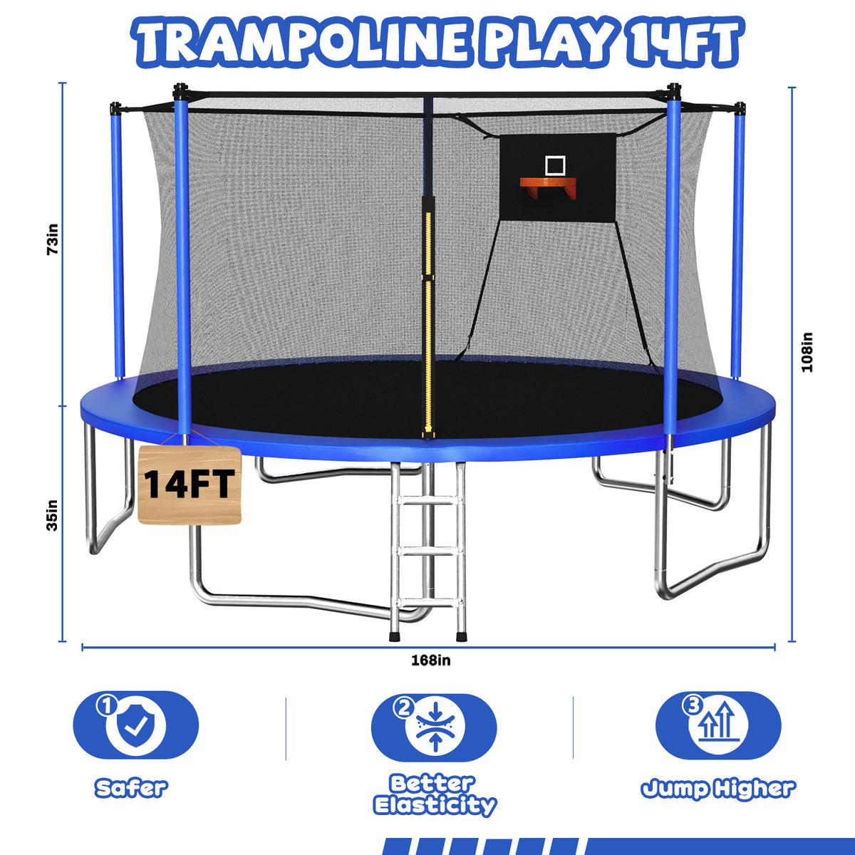 14FT Trampoline with Enclosure Net