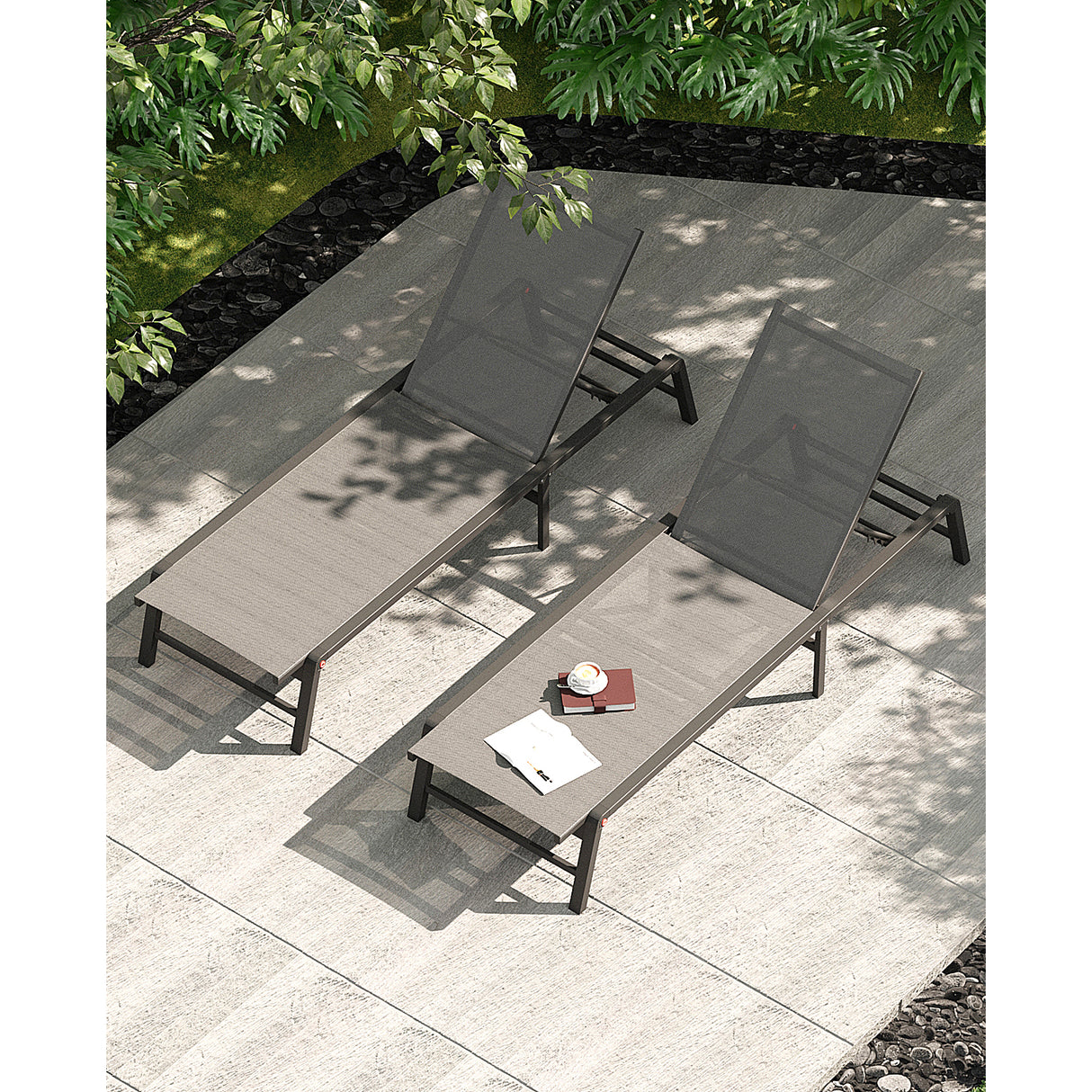 Assemble-Free Aluminum Outdoor Chaise Lounge Set of 2