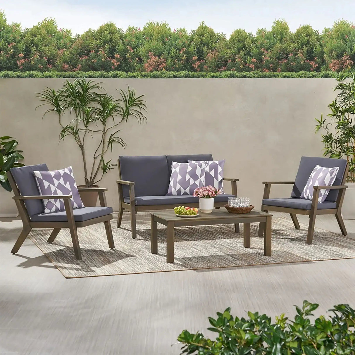 Avacyn - Outdoor Acacia Wood 4 Seater Chat Set With Cushions - Best Buy Furniture