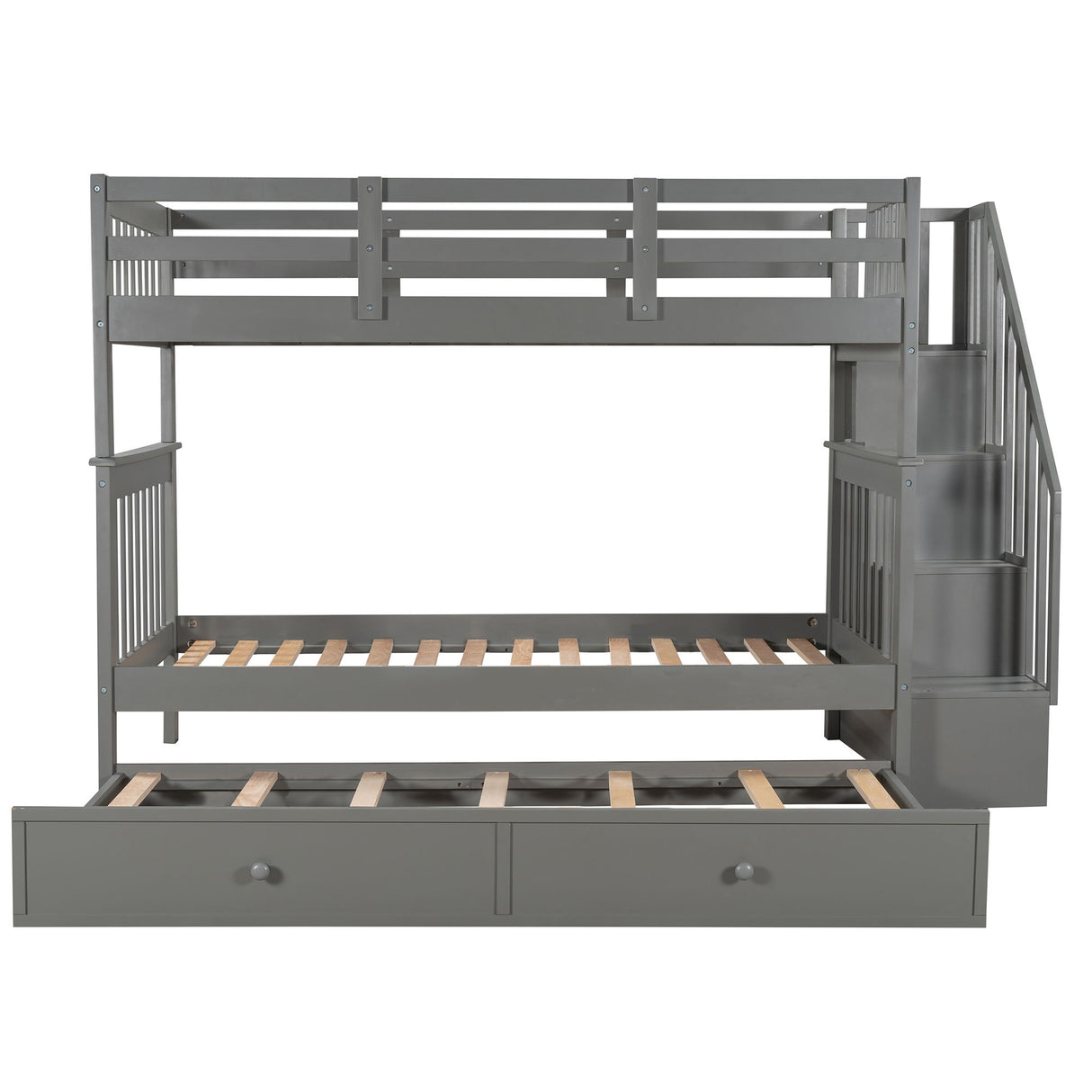 Stairway Bunk Bed With Storage And Guard Rail For Bedroom