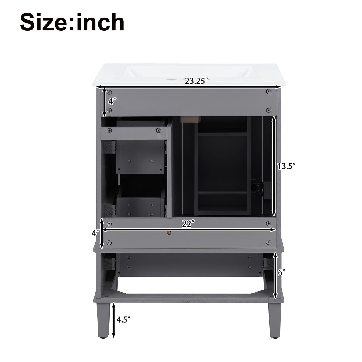 Bathroom Vanity With Integrated Basin, Soft Close Drawers, Door Mounted Double Layer Shelf