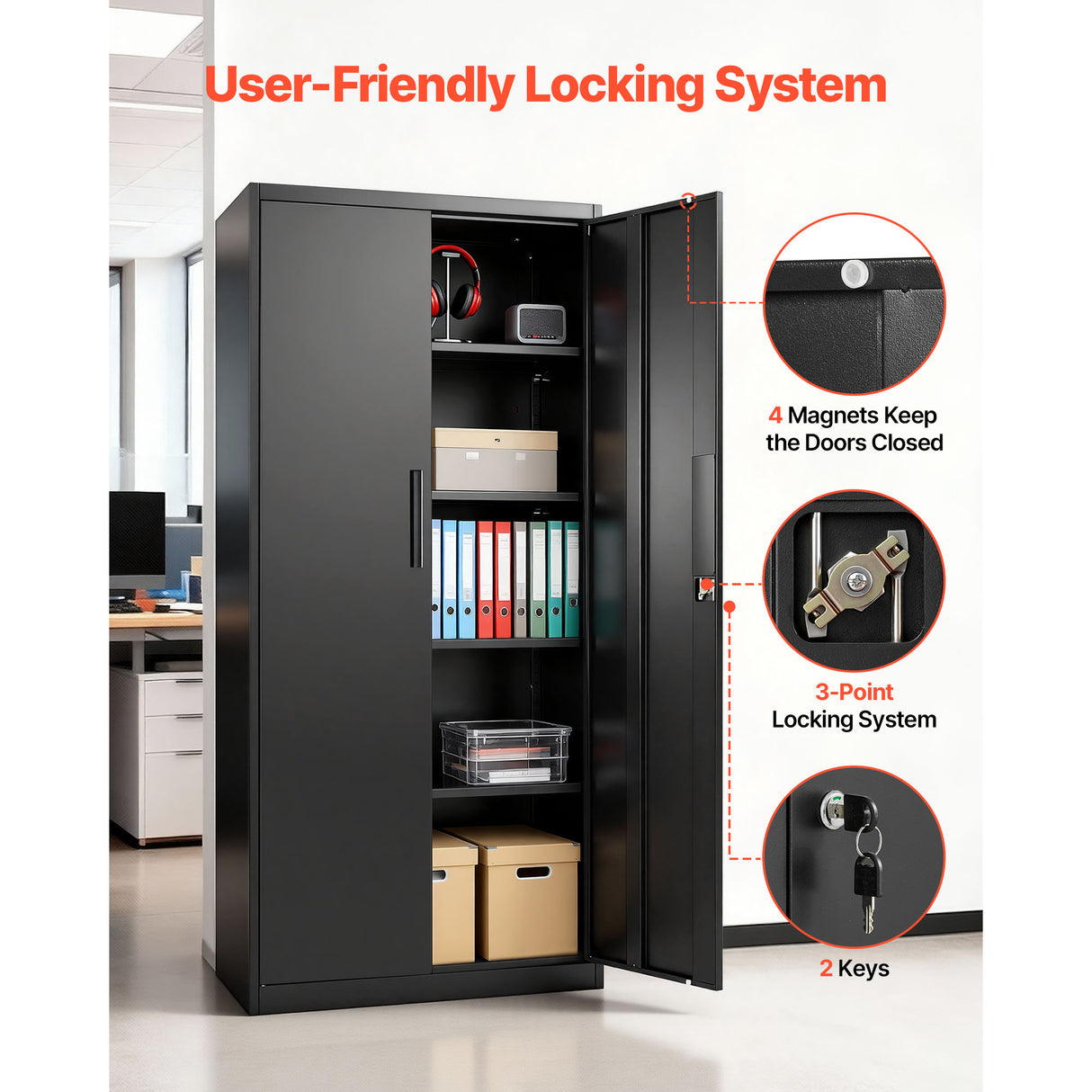 Metal Storage Cabinet, 68.9 in Lockable Steel Garage Cabinet