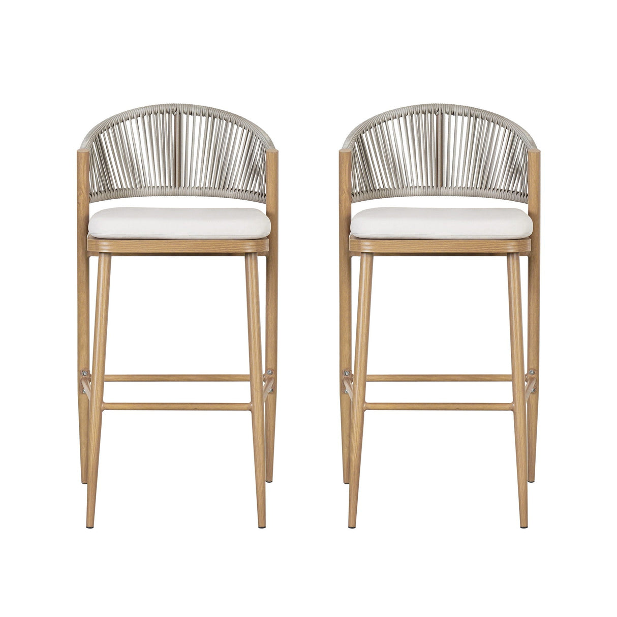 Outdoor Bar Height Metal Frame Counter Stools with Scallop-Shaped Backrest & Water-Resistant Cushions