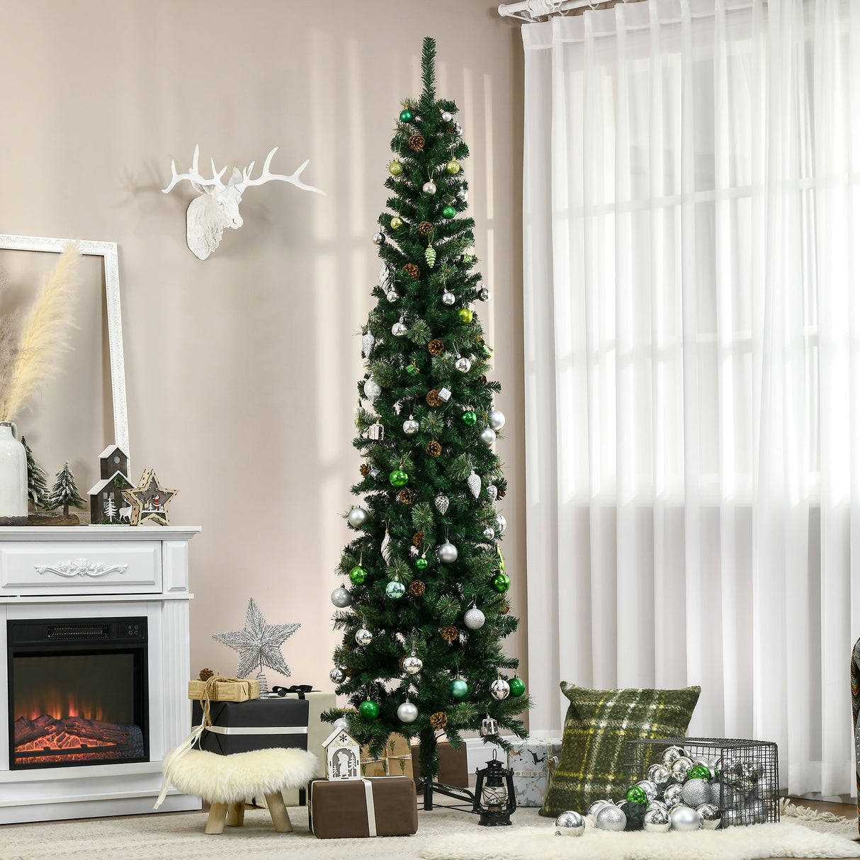 HOMCOM 7.5 Foot Pencil Artificial Christmas Tree