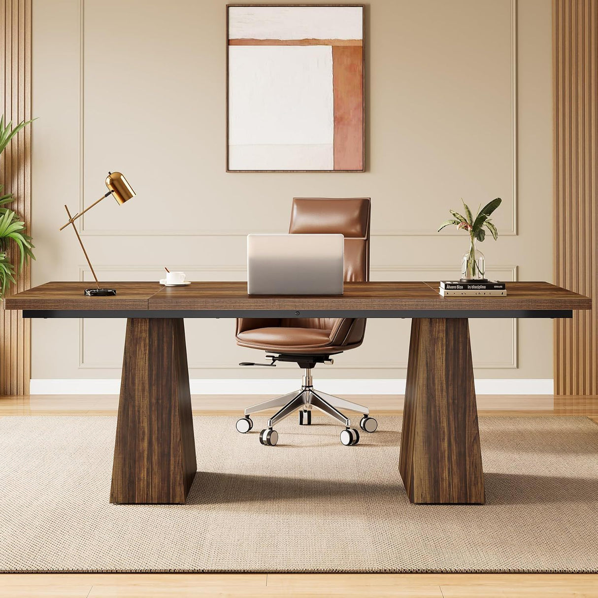 Executive Desk, Workstation With Double Trapezoid Base