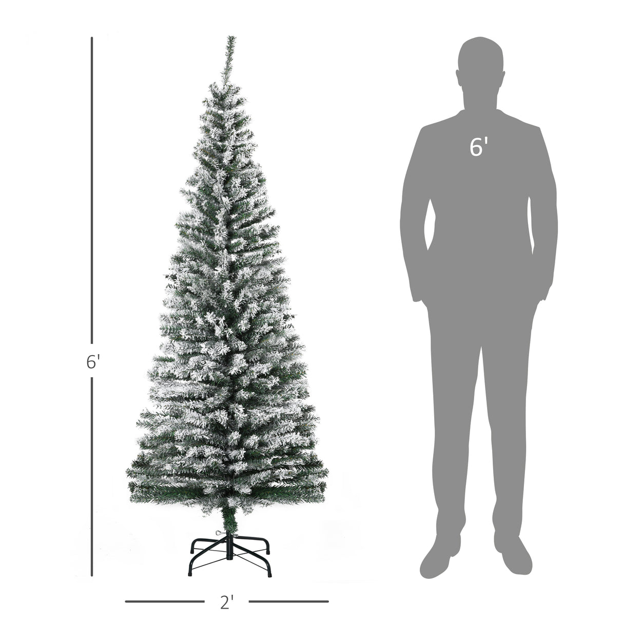 HOMCOM 6' Tall Unlit Snow-Flocked Slim Artificial Christmas Tree
