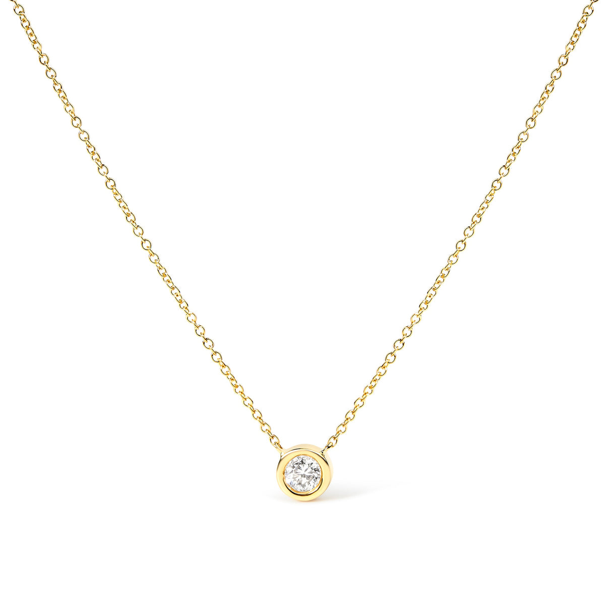 10K White Gold 1/10 Carat Round Brilliant-Cut Diamond Modern Bezel-Set Solitaire 16"-18" Pendant Necklace (H-I Color, SI2-I1 Clarity)
