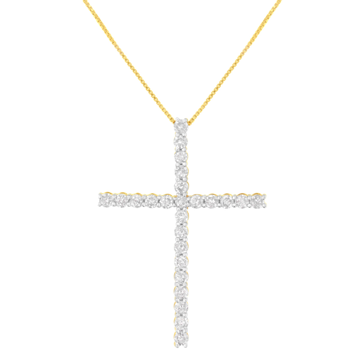 .925 Sterling Silver 3.0 Cttw Round Shape Diamond 1-1/2" Cross Pendant with Box Chain Necklace (I-J Color, I2-I3 Clarity) - 18"