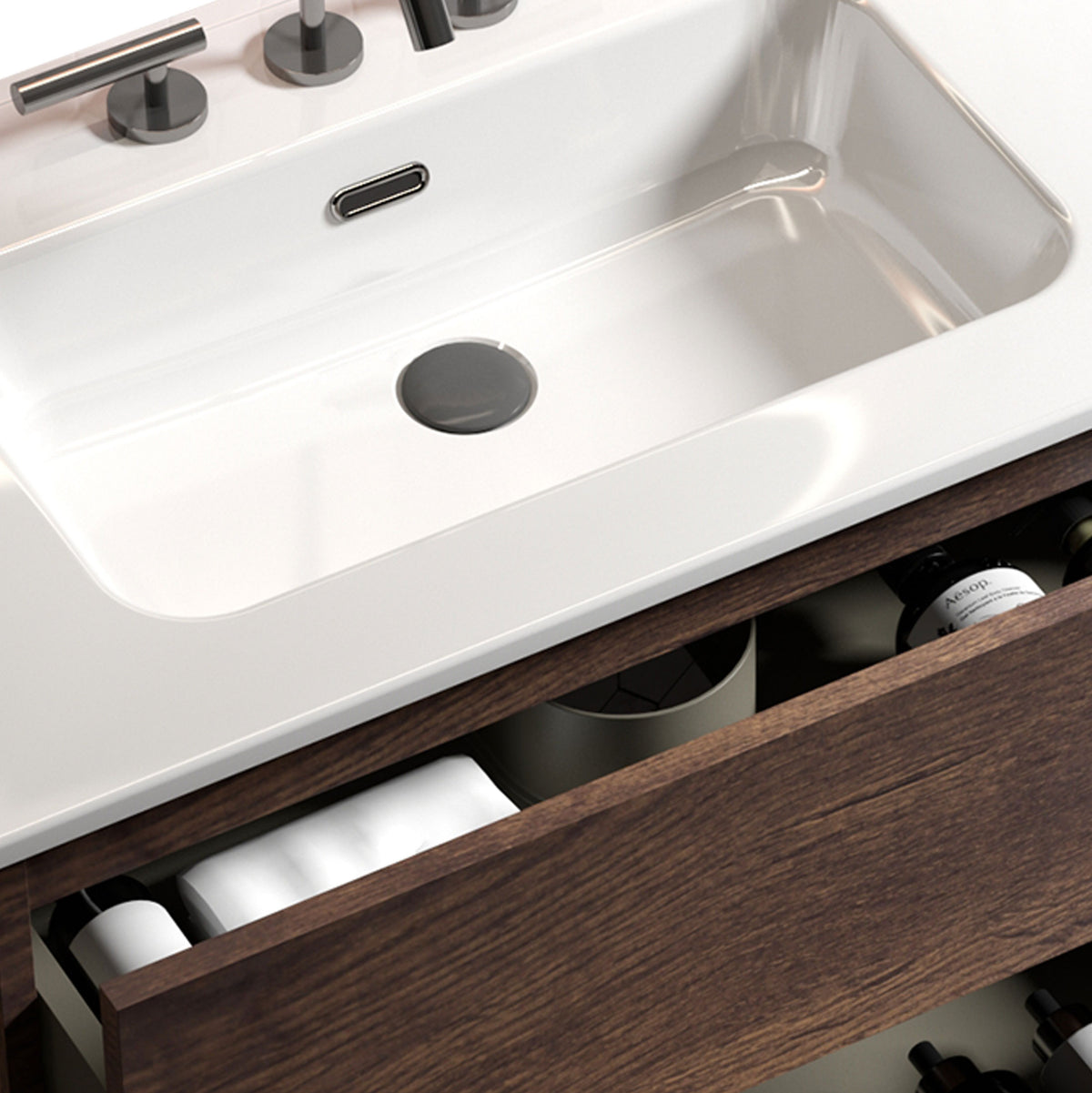 TIA 36-Inch Walnut Bathroom Vanity with Ceramic Sink Basin