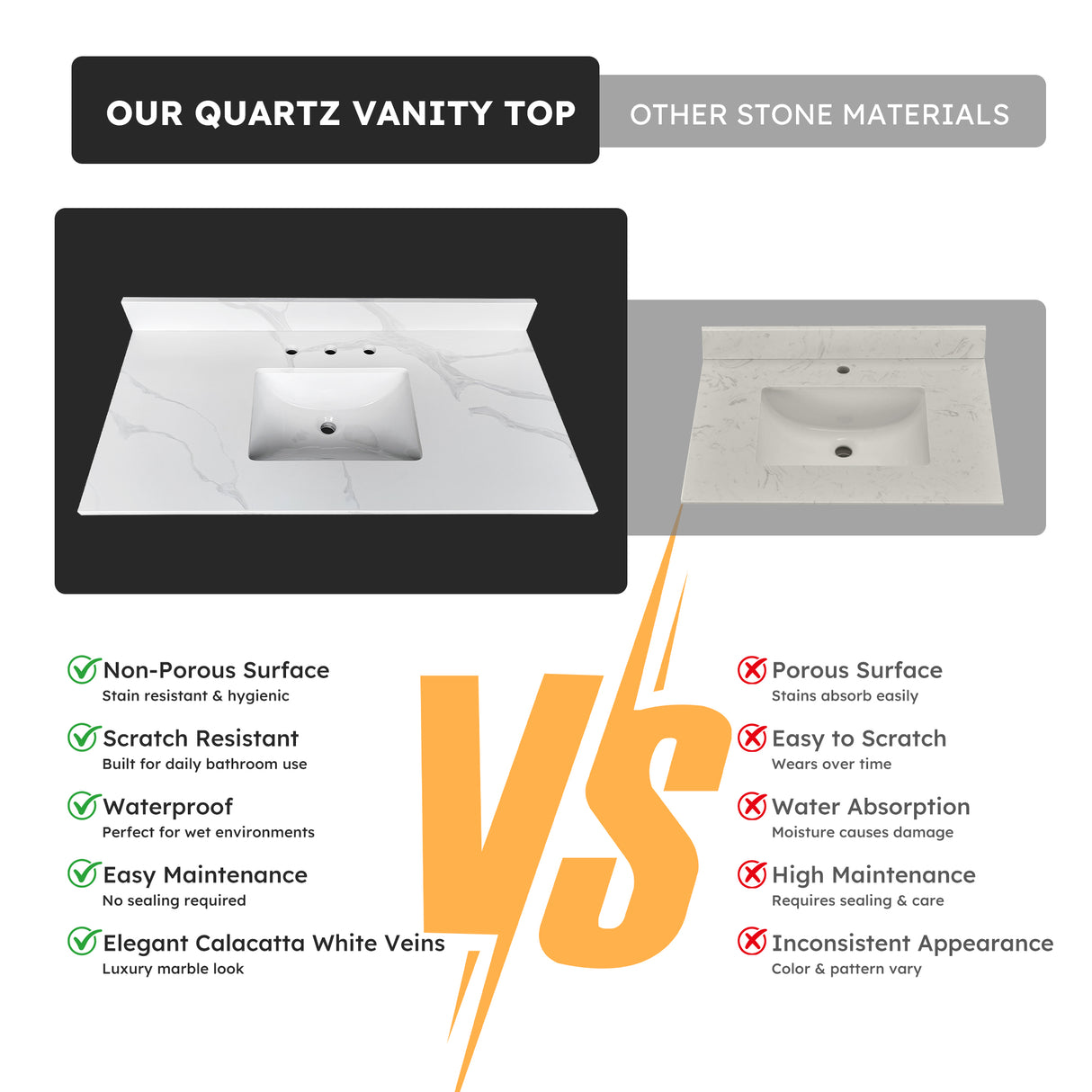 43-Inch Quartz Bathroom Vanity Top