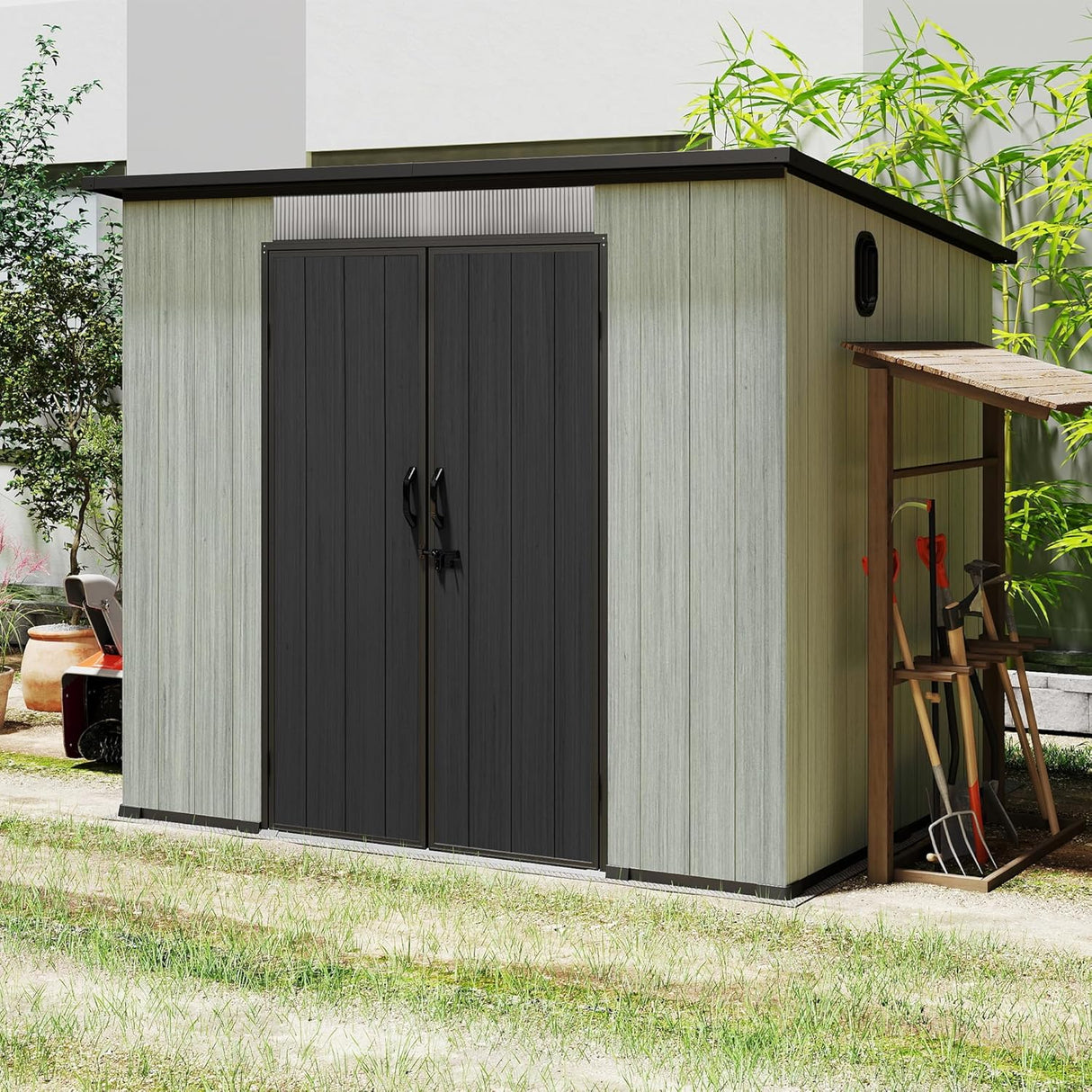 6x8FT Outdoor Resin Storage Shed with Transparent Windows & Louvered Vents