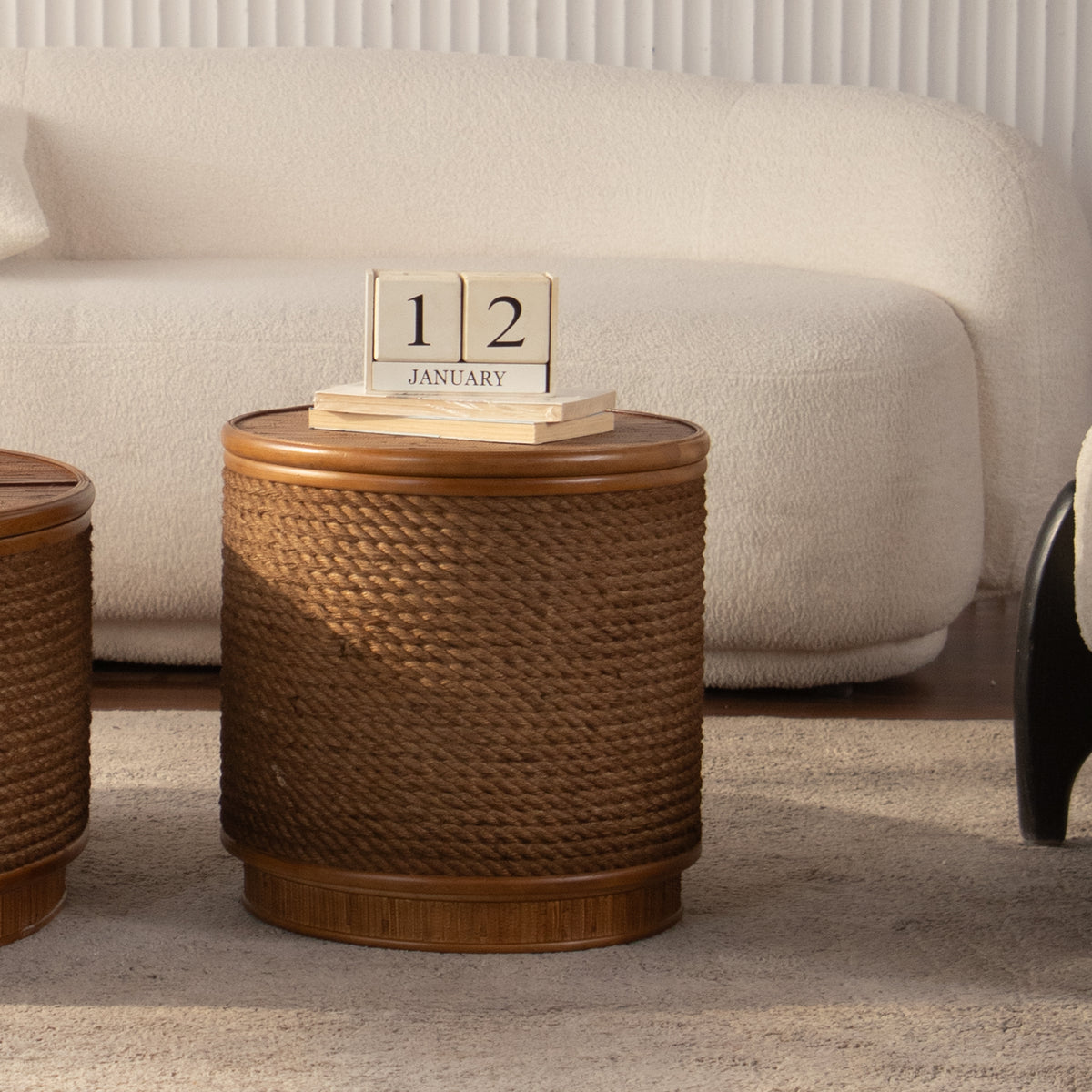 Round Rattan Coffee Table with Lift-Off Lid Storage