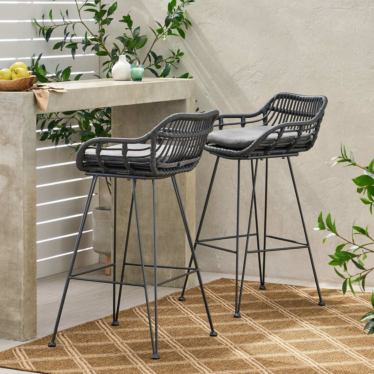 Outdoor Rattan Bar Chair With Metal Legs - Best Buy Furniture