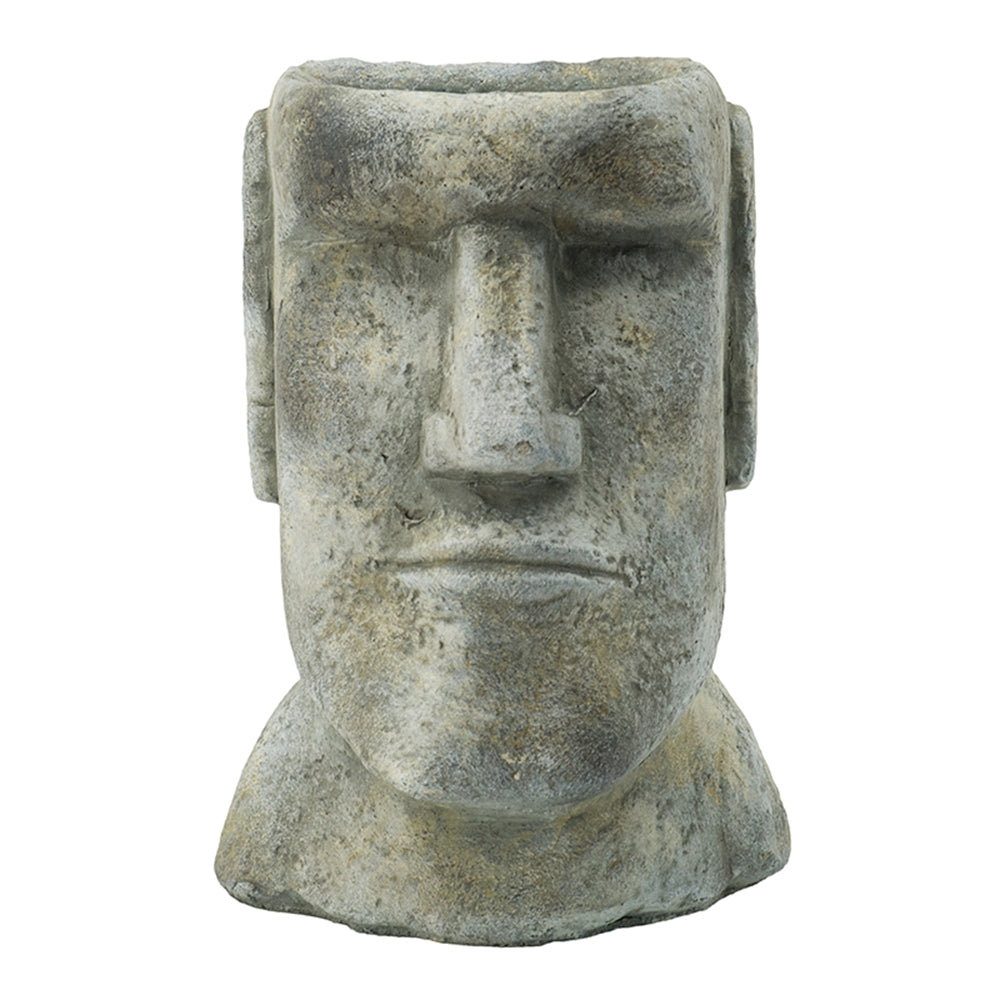 Easter Island Cement Planter with Iconic Sculpture Design - Gray