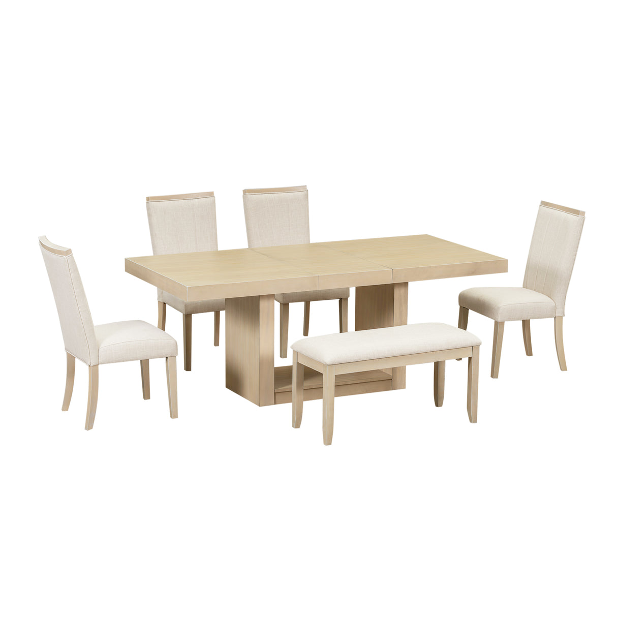 TOPMAX Contemporary 6-Piece Extendable Pedestal Dining Table Set