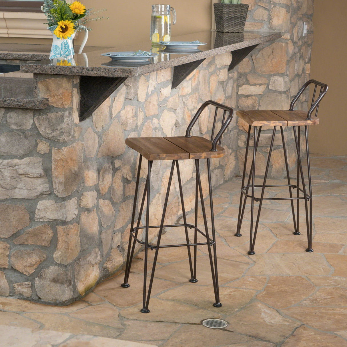Outdoor Barstool With Angled Metal Legs - Brown - Best Buy Furniture