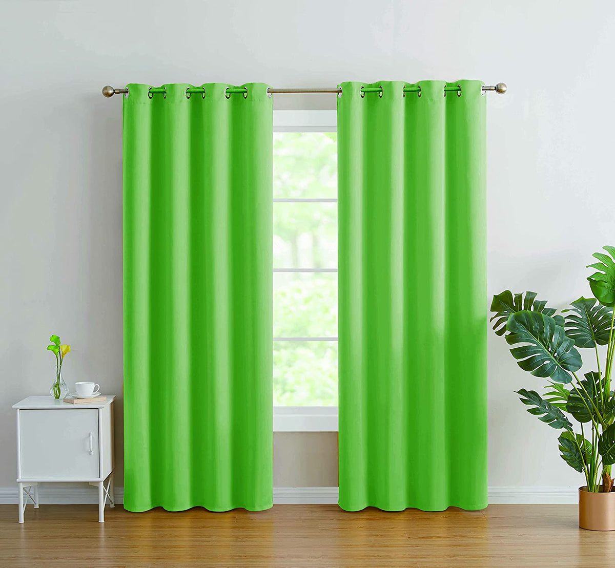 Set of Two 84" Solid Grommet Faux Silk Window Panels