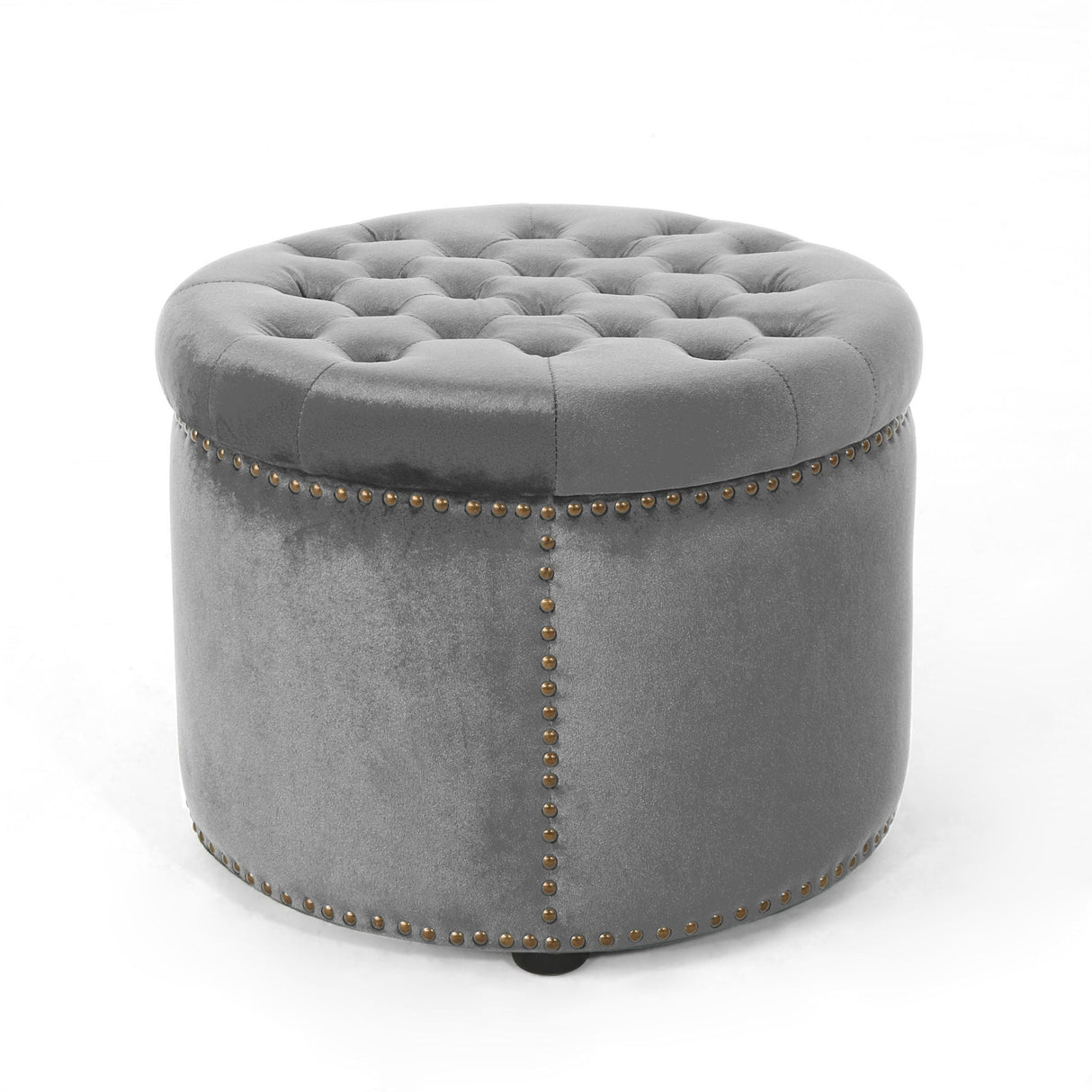 Elegant Round Ottoman Footstool With Studded Rim - Best Buy Furniture