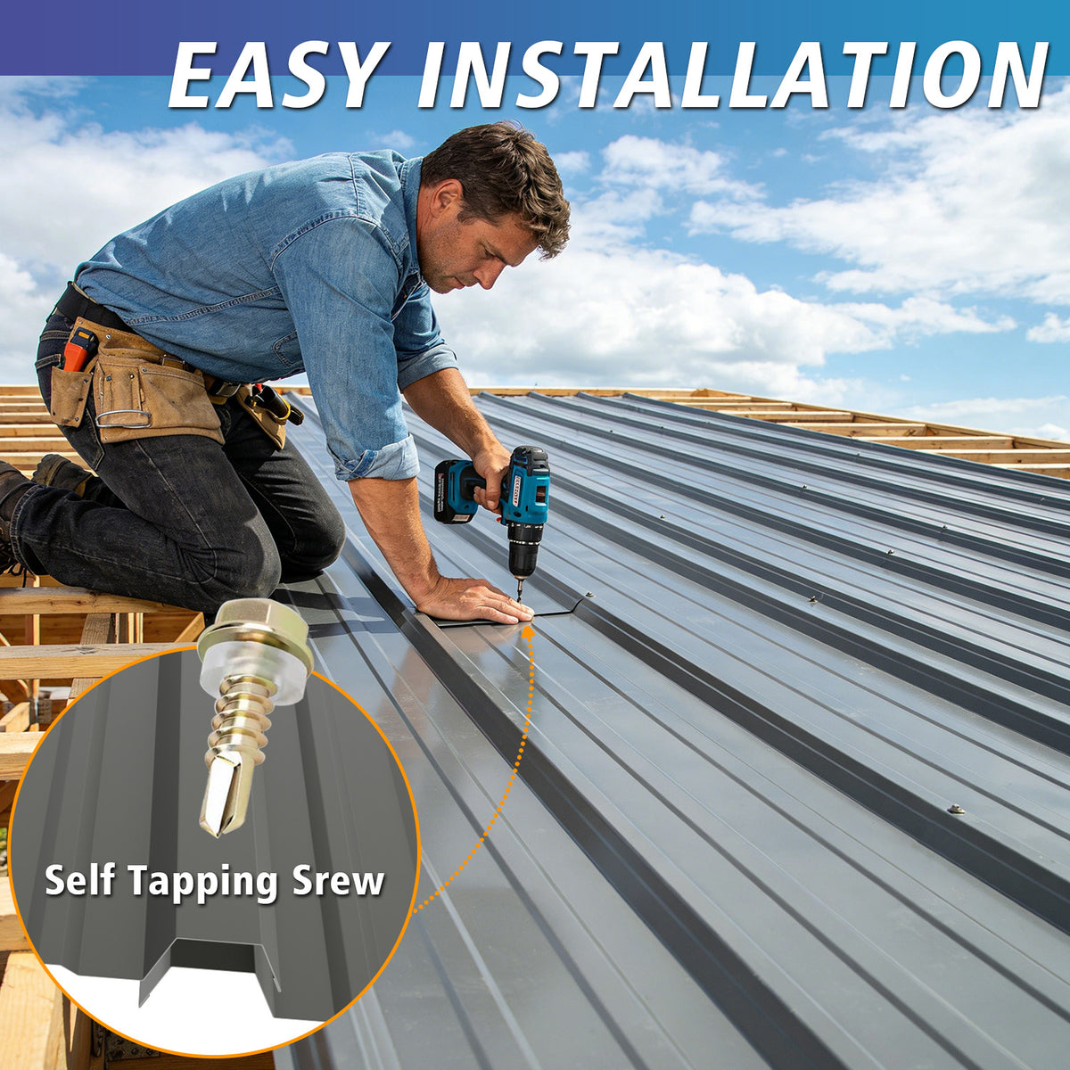 Corrugated Galvanized Metal Roofing Panels, 72.9 x 18.9 Inches, Light Gray, Set of 20