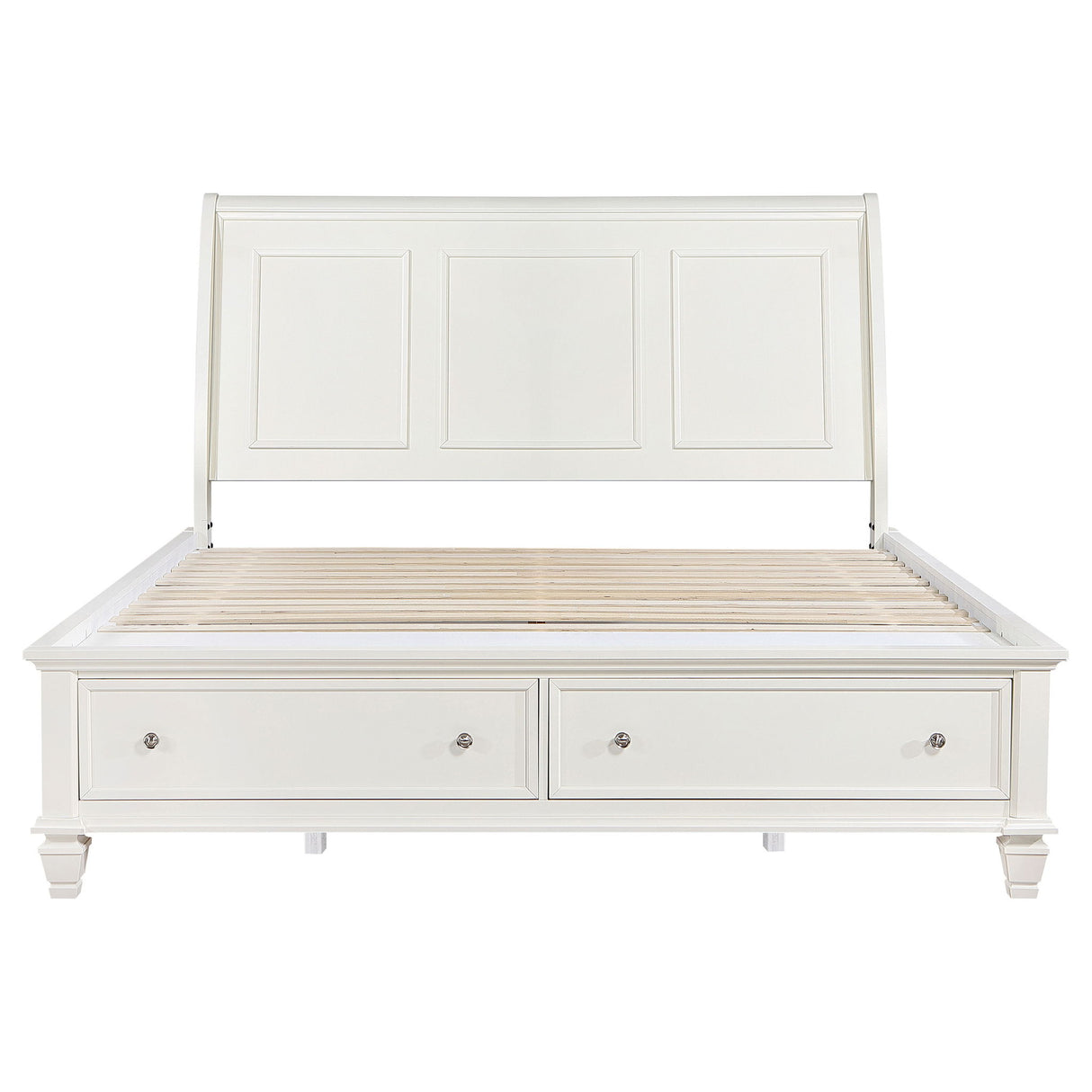 Dennis - Eastern King Storage Panel Bed With Carved Headboard And Built In Drawers - Cream White