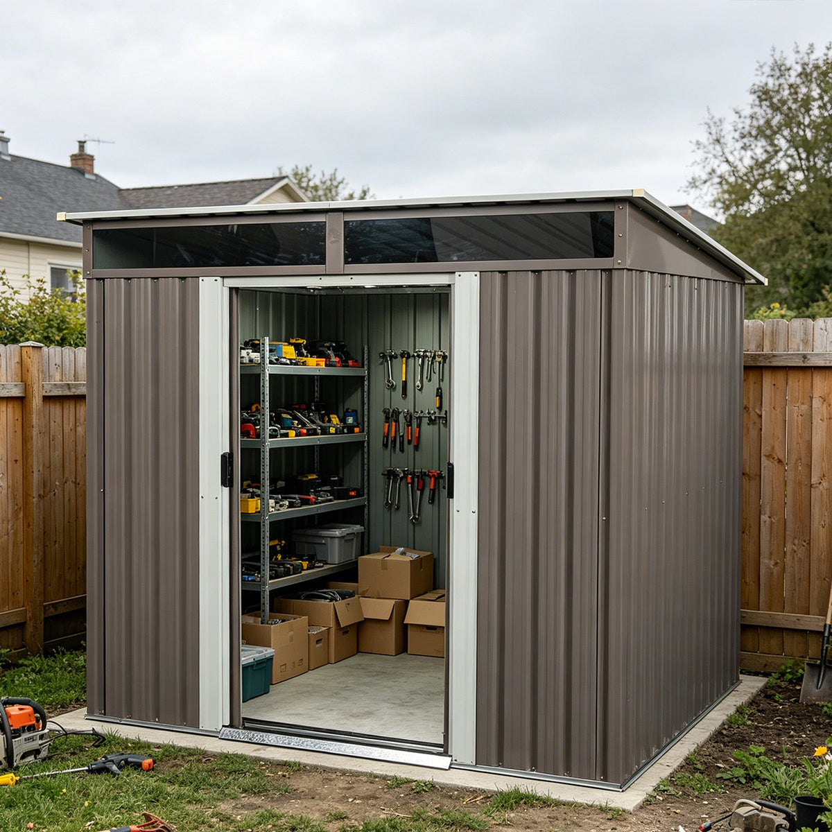 6ft x 5ft Sloped Roof Metal Shed with Transparent Top Panels