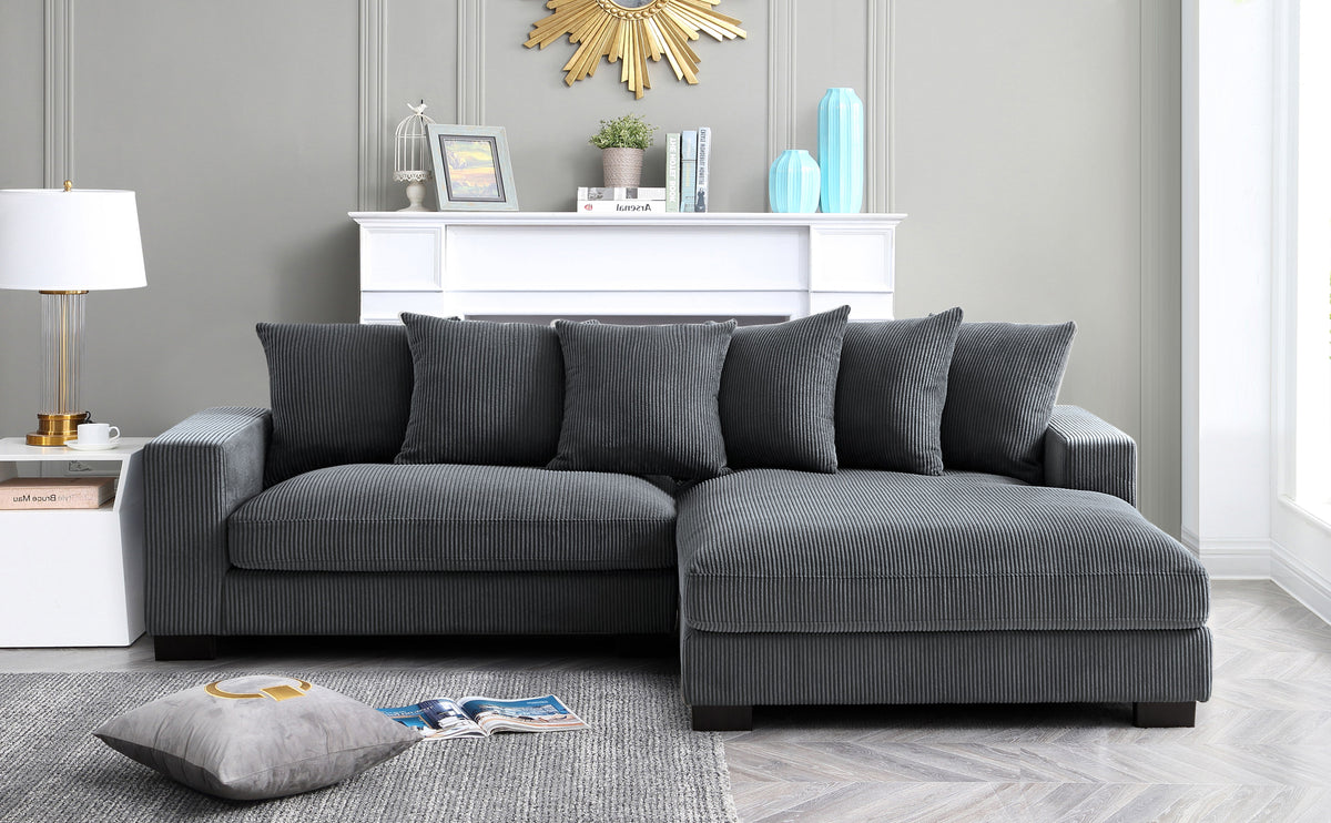 Luxe Oversized Two-Piece Right Facing Sectional Couches for Living Room, 102.4-Inch L Shaped Sofa with Chaise, Upholstered with Corduroy Fabric, Dark