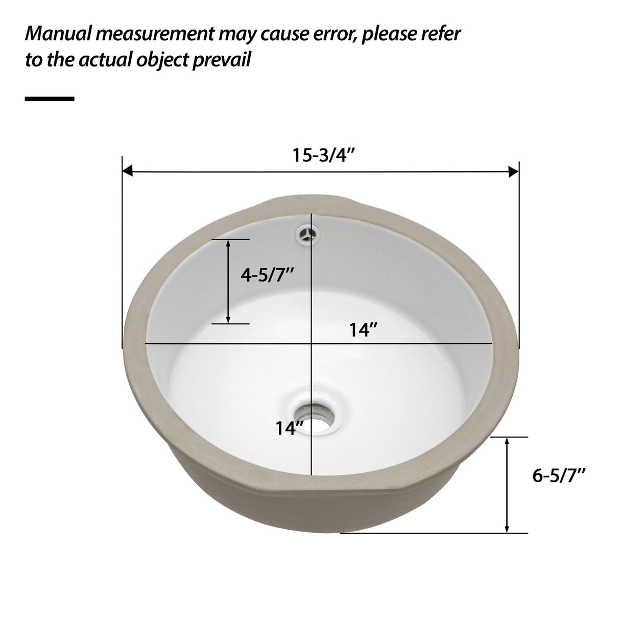 Ceramic Round Undermount Bathroom Sink With Overflow, European Style - White