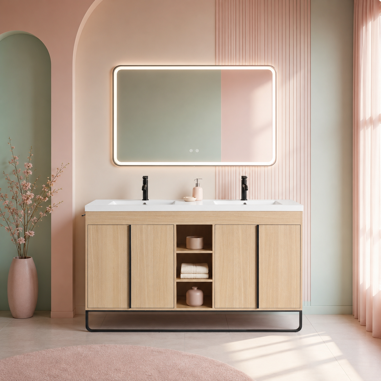 60" Freestanding Bathroom Vanity With Resin Double Sink