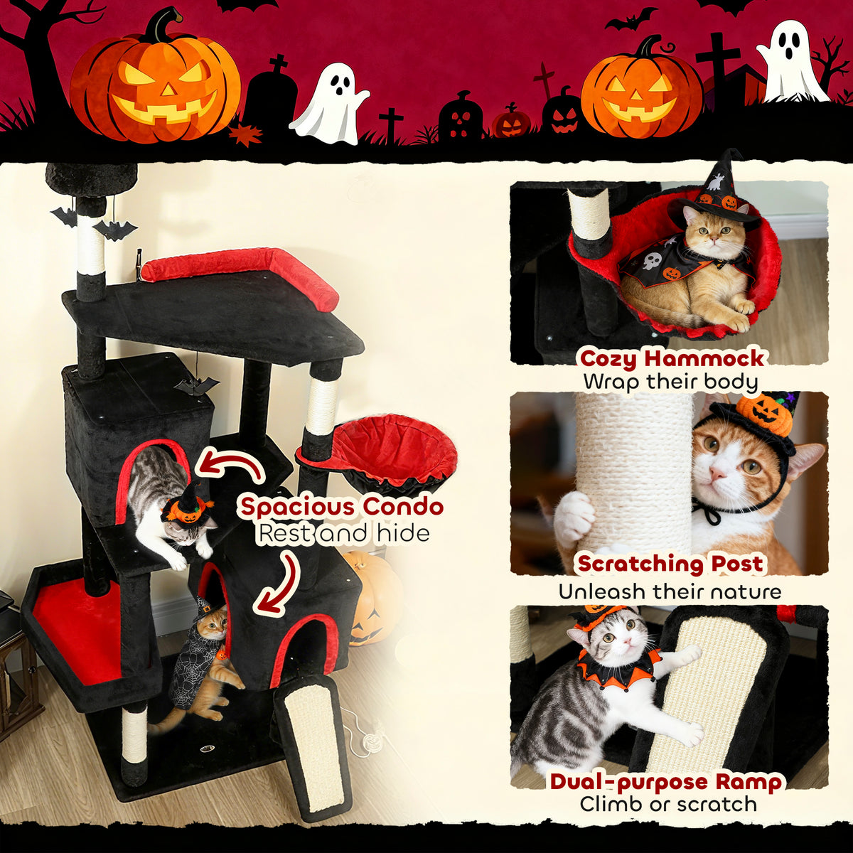 PawHut Gothic Cat Tree - 78" Extra Tall Cat Tower for Indoor Kittens