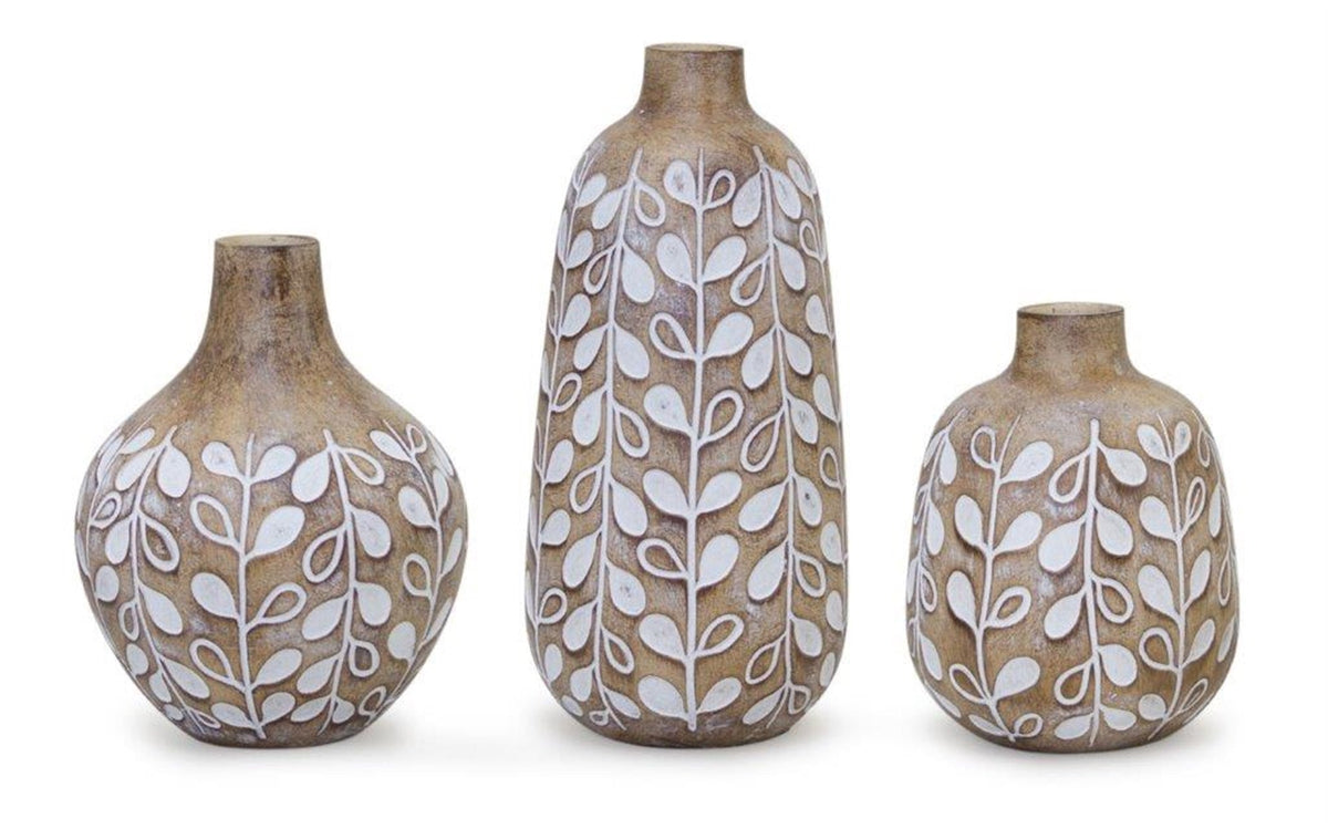 Leaf-print-vase-with-wood-design-(set-of-3)-Vases