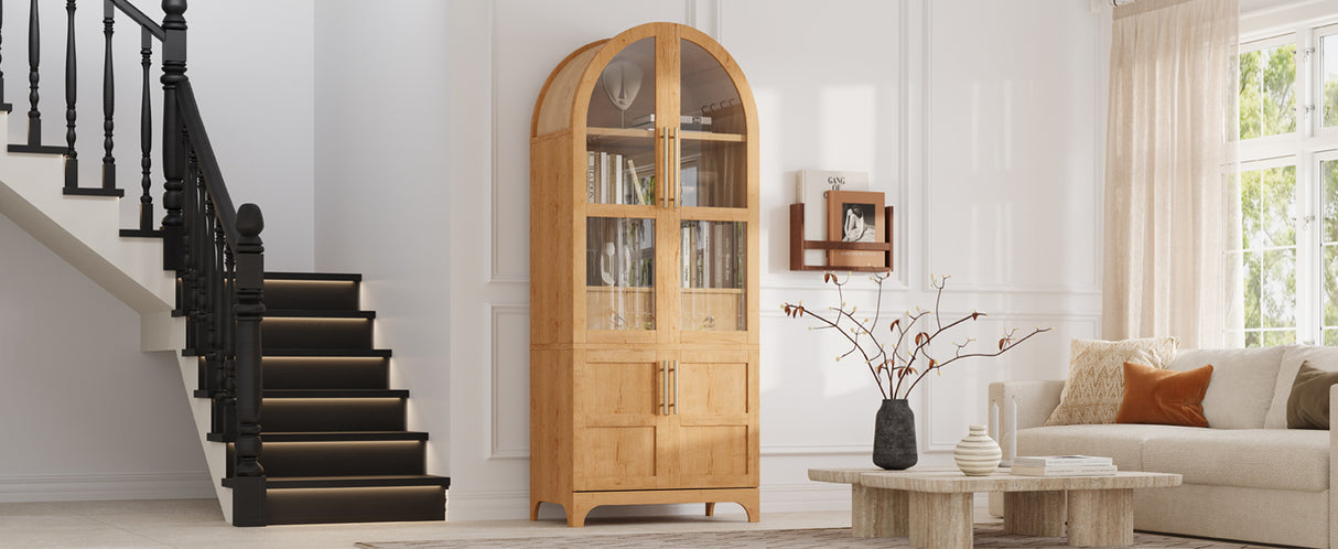 K&K 71" Tall Arched Kitchen Pantry Cabinet with Door Shelves